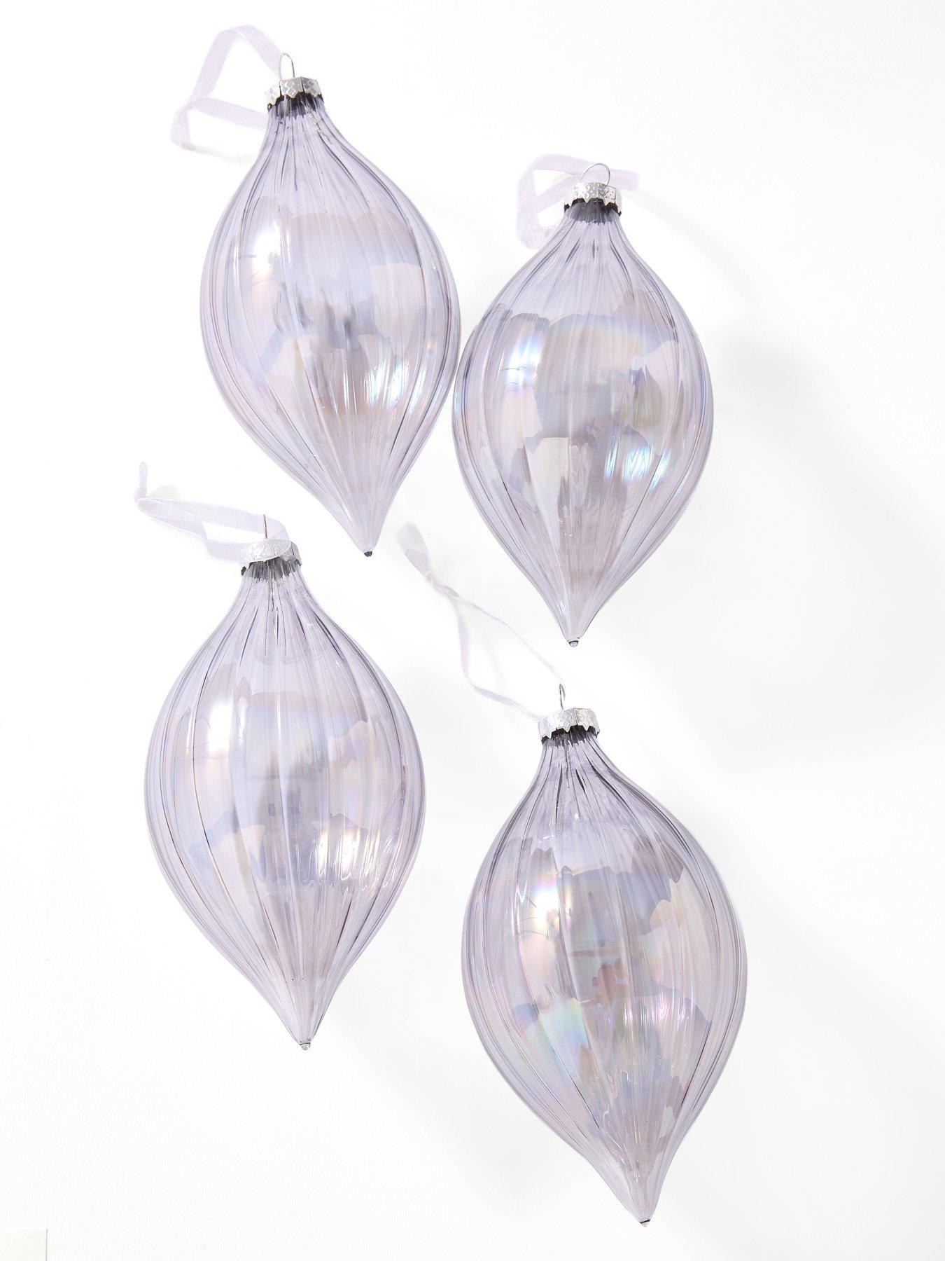 Image 2 of 3 of Very Home Set of 4 Ribbed Glass Teardrop Christmas Tree Baubles