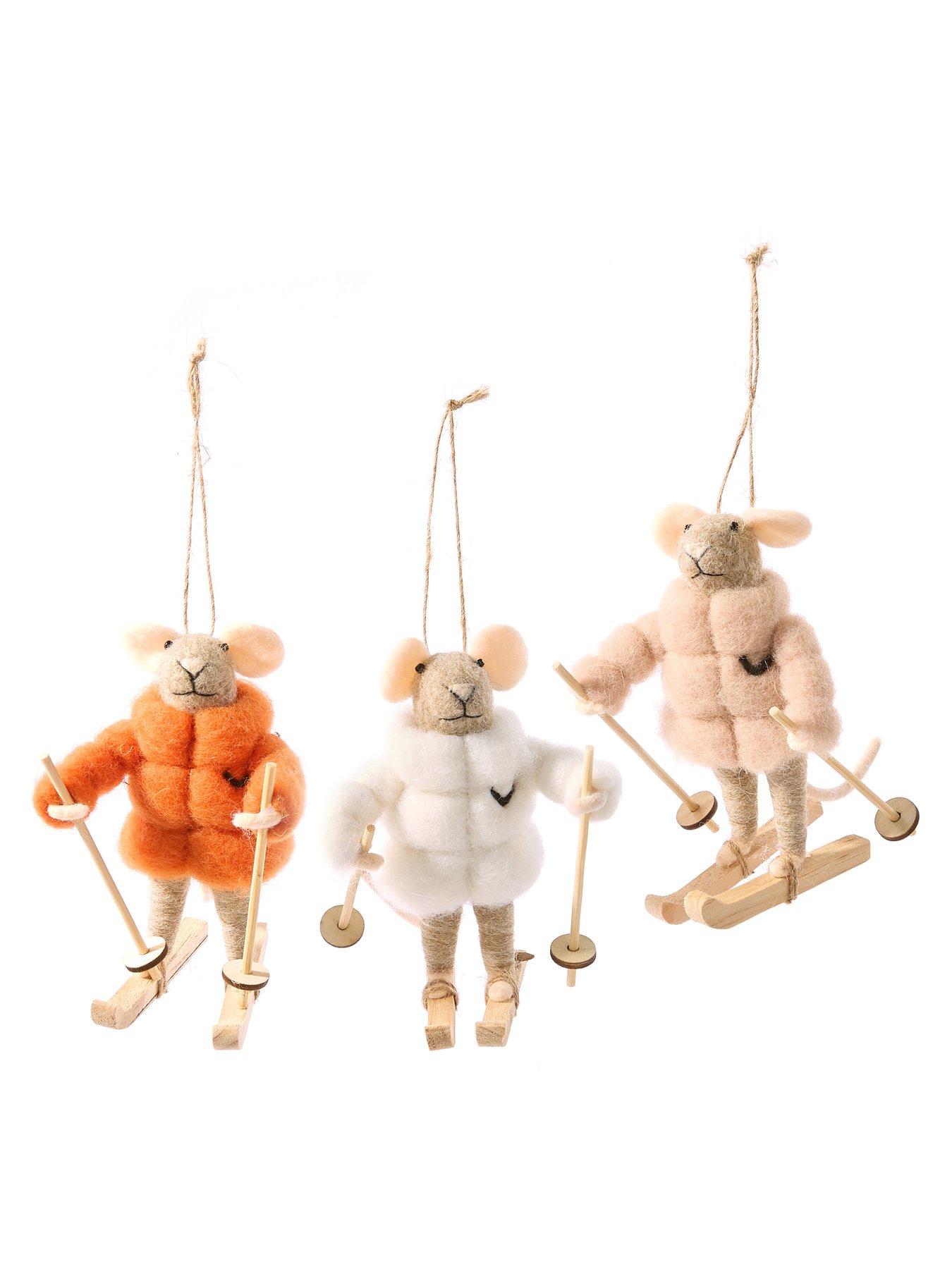 Image 3 of 3 of Very Home Set of 3 Skiing Mice Christmas Tree Decorations