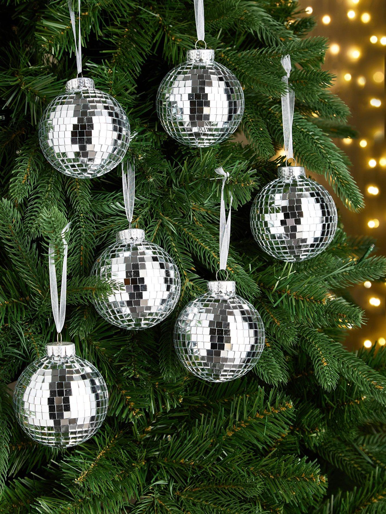 undefined Set of 6 Silver Mirror Christmas Tree Baubles