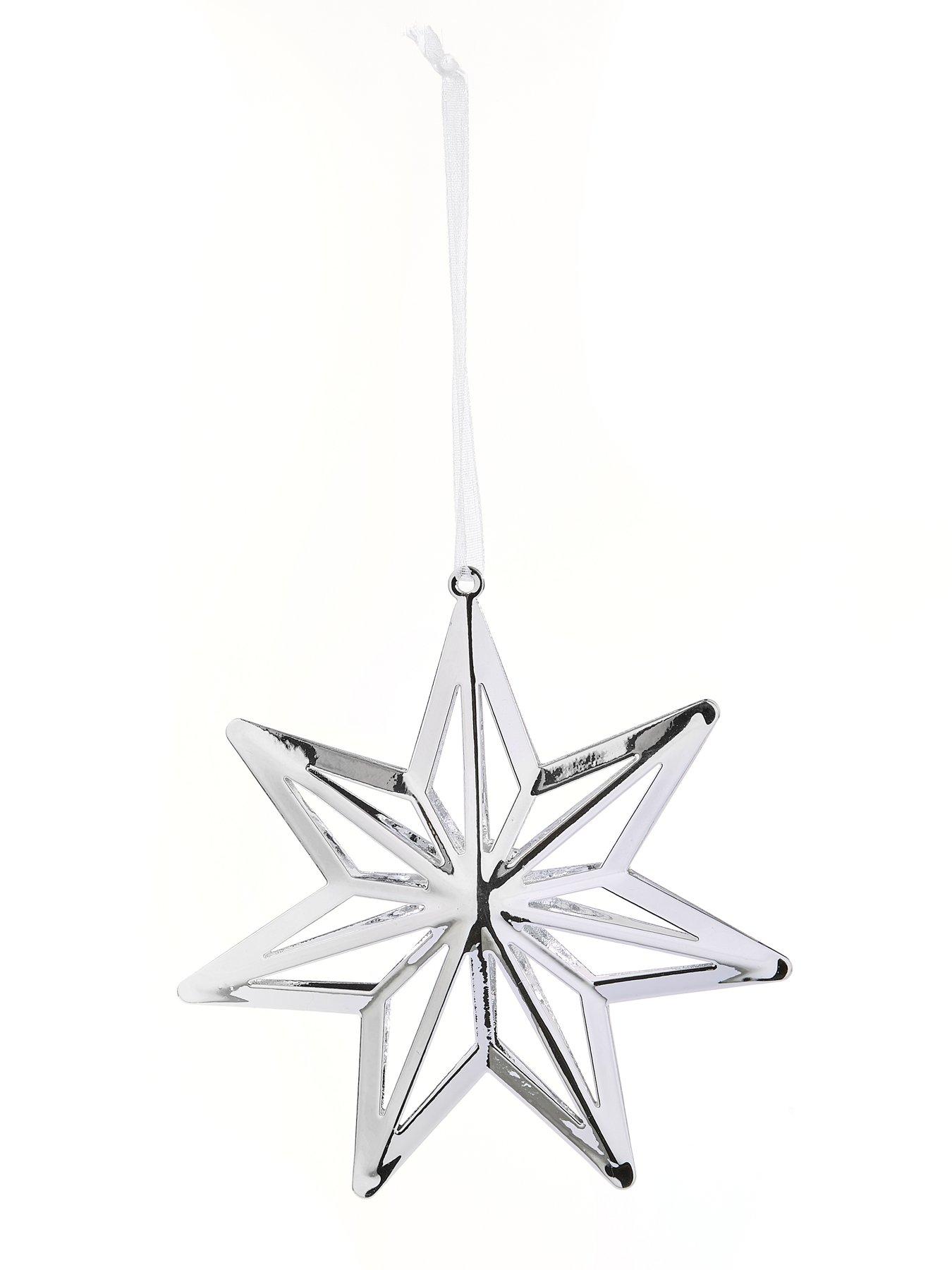 Very Home Set of 4 Silver Metal Star Hanging Christmas Tree Decorations ...