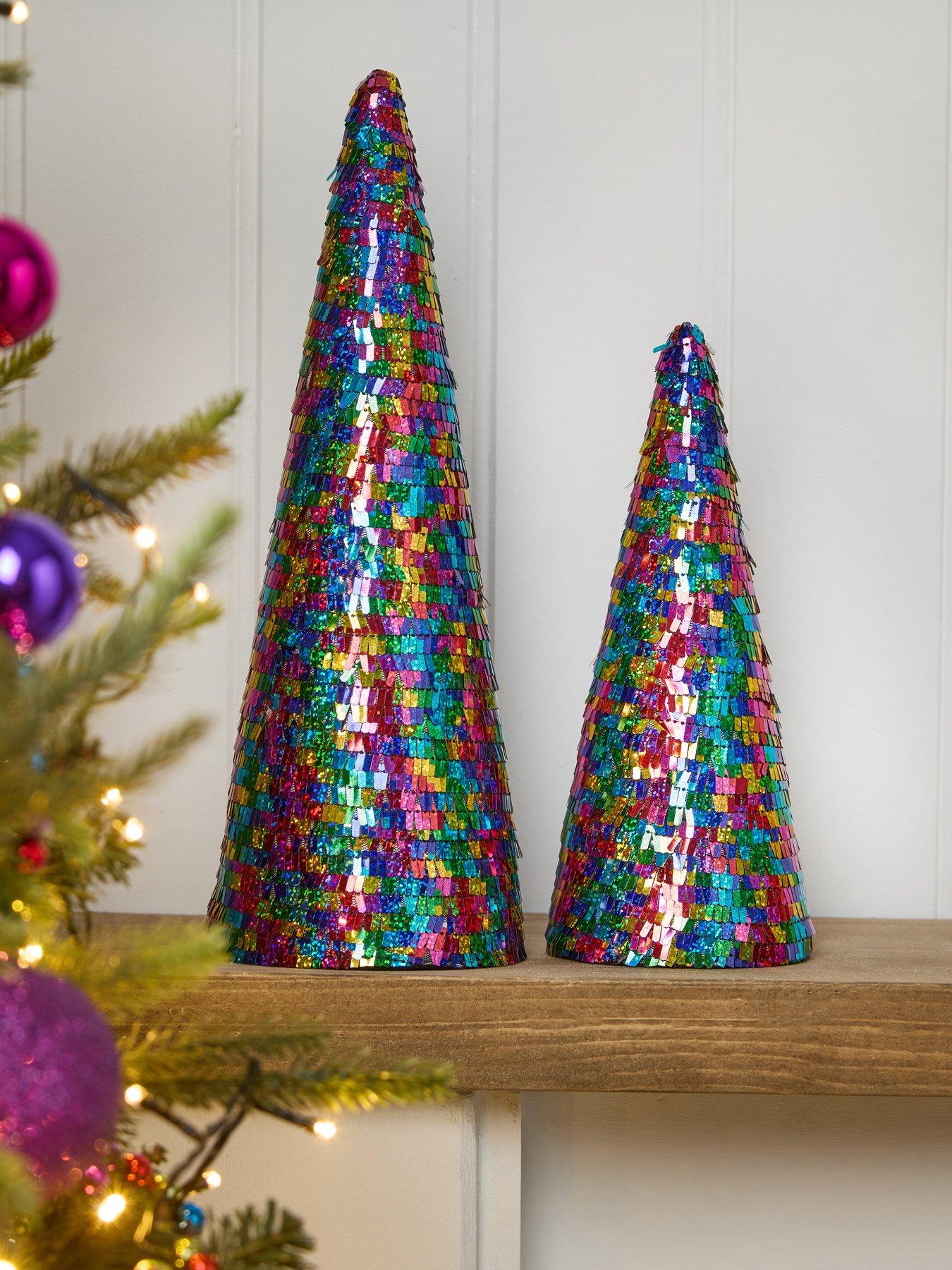 Very Home Set of 2 Multi Coloured Tabletop Christmas Trees