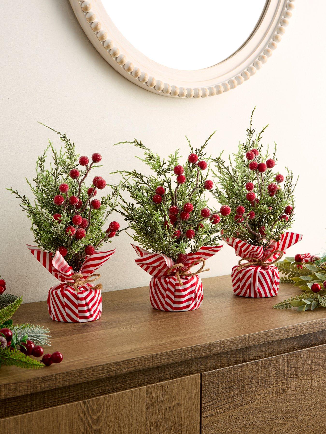 undefined Set of 3 Small Table Christmas Trees with Candy Cane Bases - 33 cm