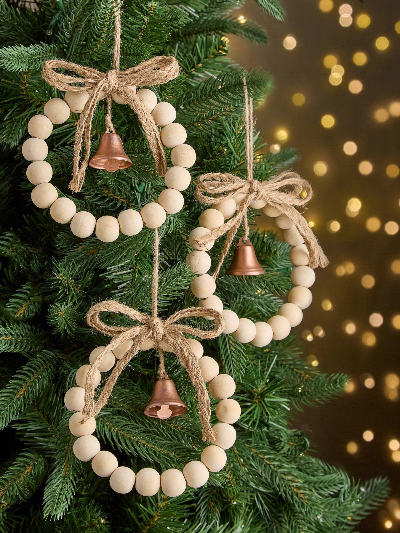 Image 1 of 3 of Very Home Set of 3 Beaded Wooden&nbsp;Wreath Christmas Tree Decorations
