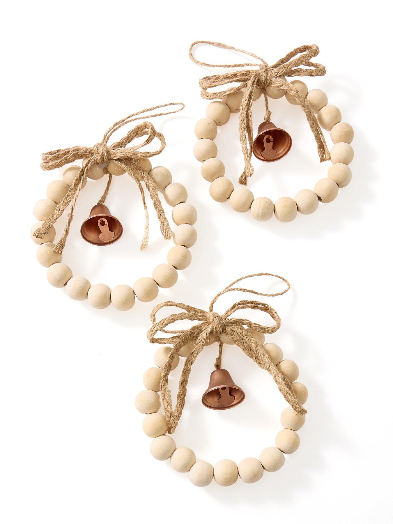 Image 2 of 3 of Very Home Set of 3 Beaded Wooden&nbsp;Wreath Christmas Tree Decorations