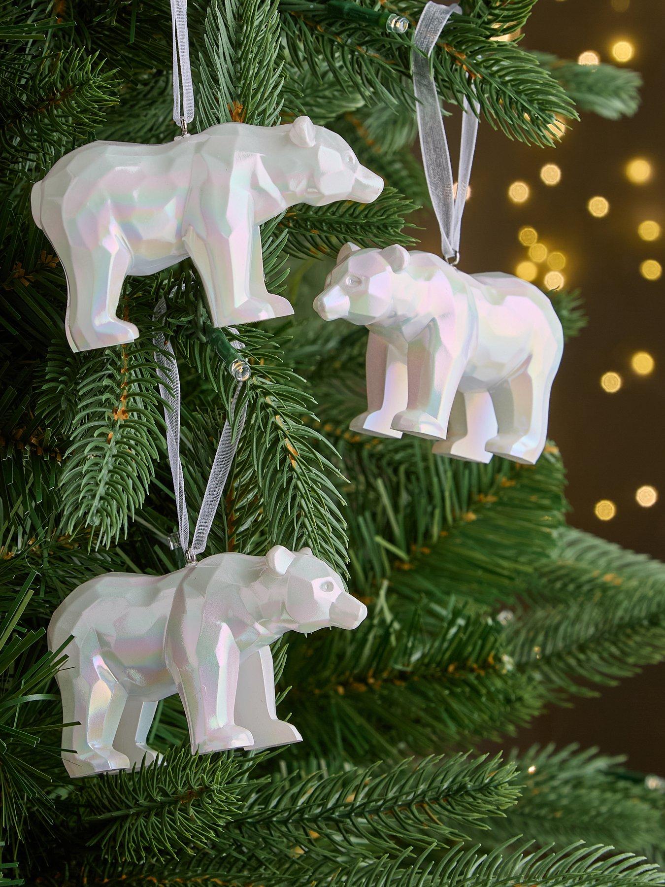 undefined Set of 3 Iridescent Polar Bear Christmas Tree Decorations