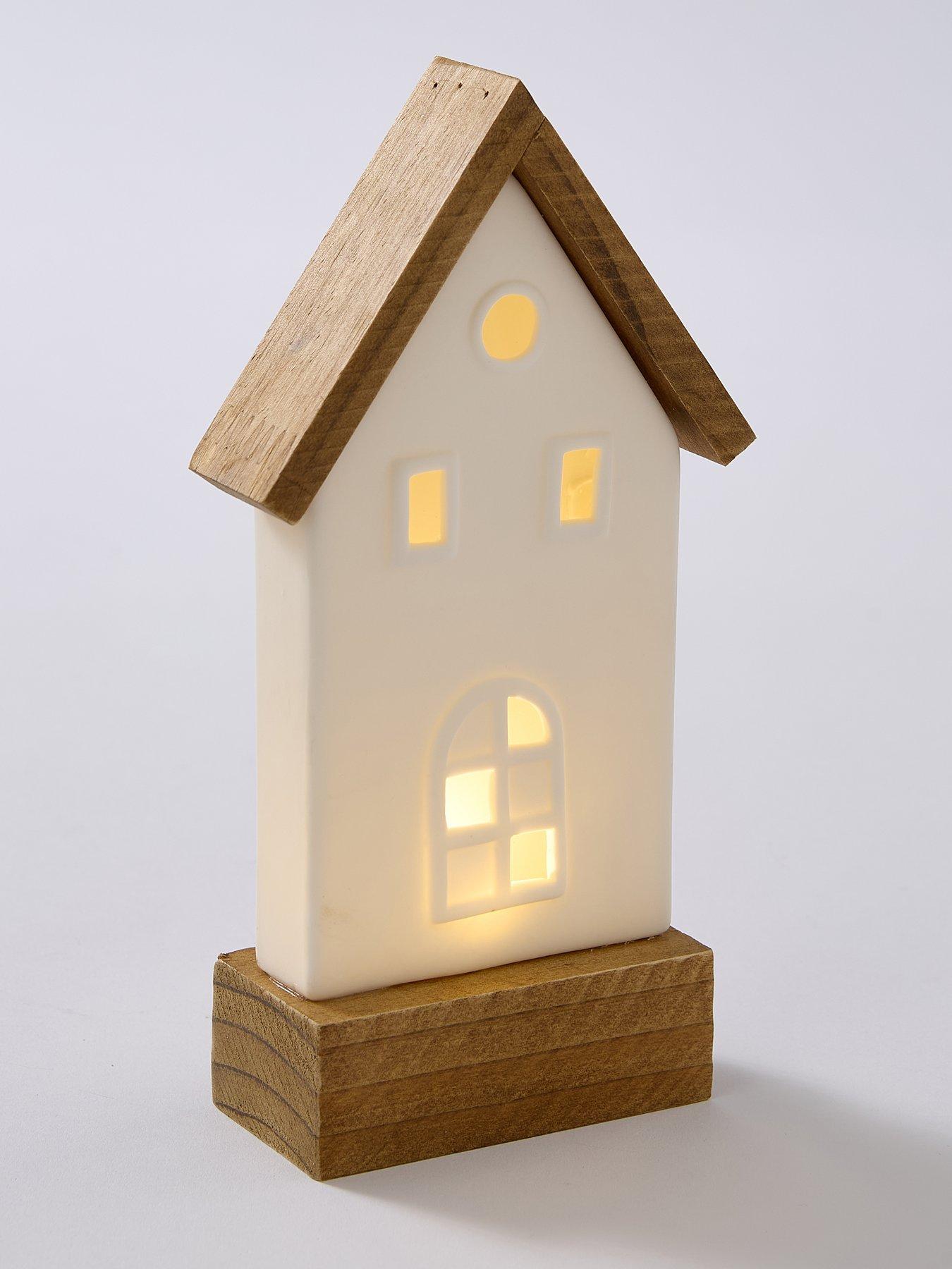 Image 4 of 6 of Very Home Set of 3 Ceramic &amp; Wood LED&nbsp;House Christmas Decorations