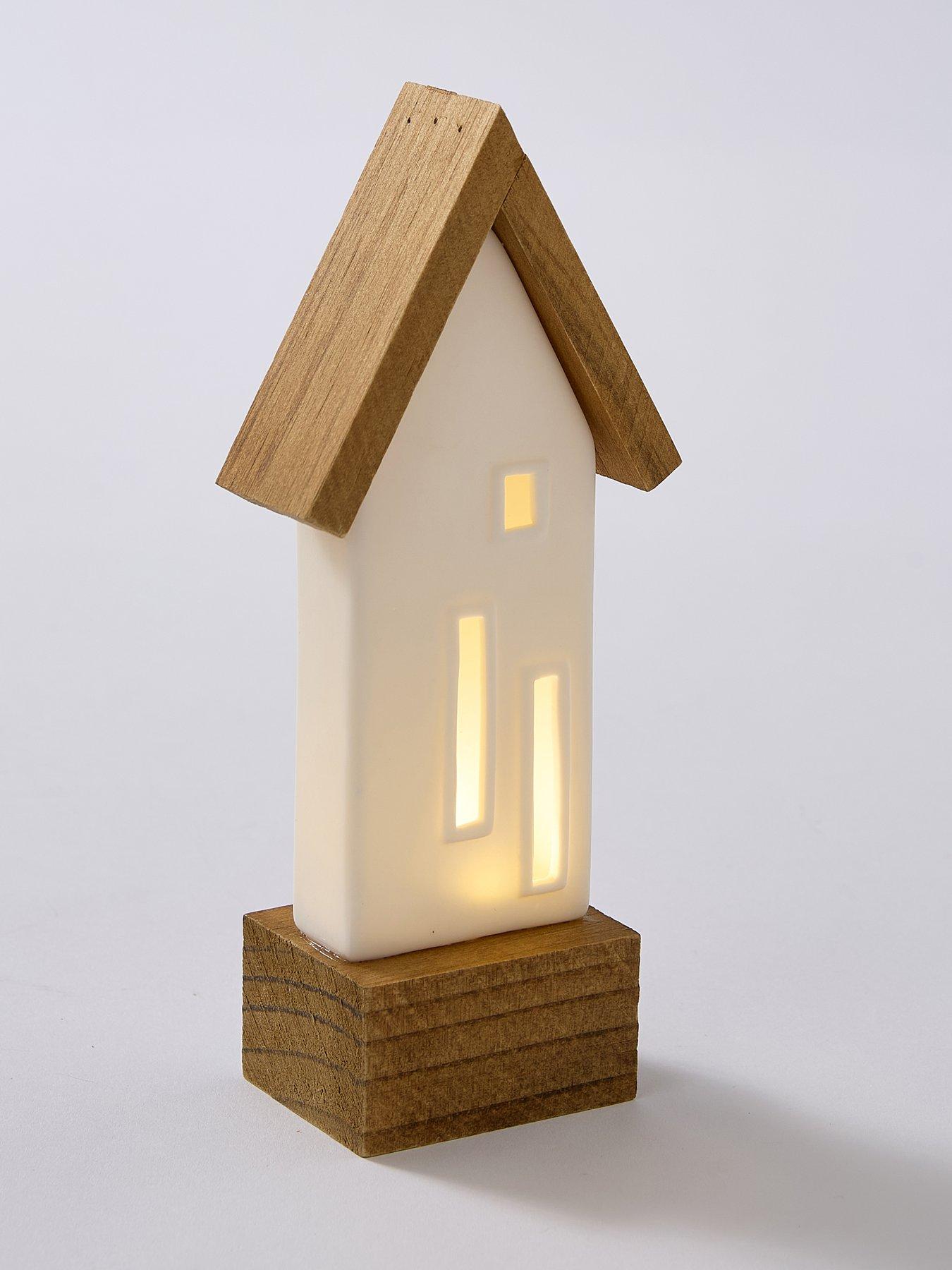 Image 5 of 6 of Very Home Set of 3 Ceramic &amp; Wood LED&nbsp;House Christmas Decorations