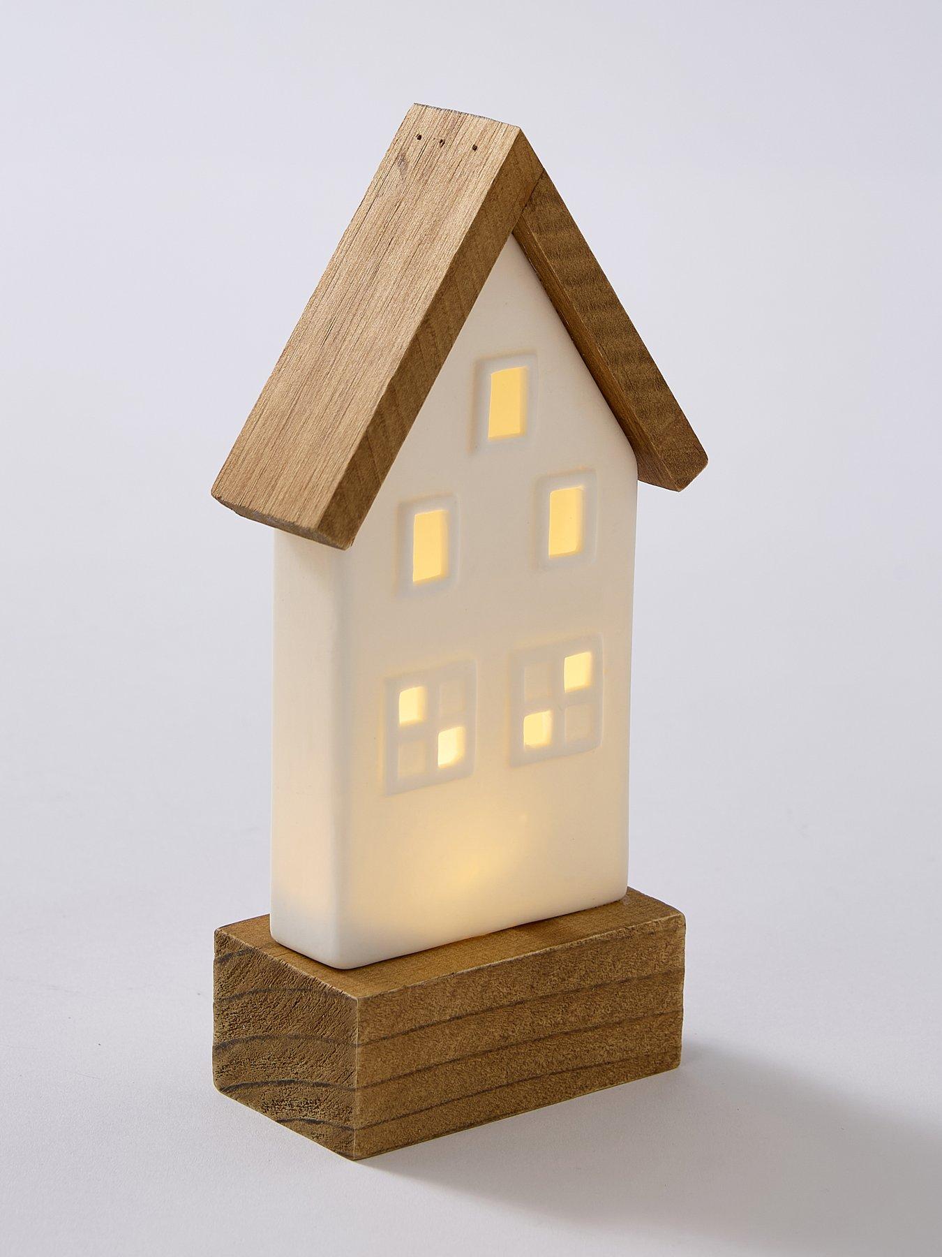 Image 6 of 6 of Very Home Set of 3 Ceramic &amp; Wood LED&nbsp;House Christmas Decorations