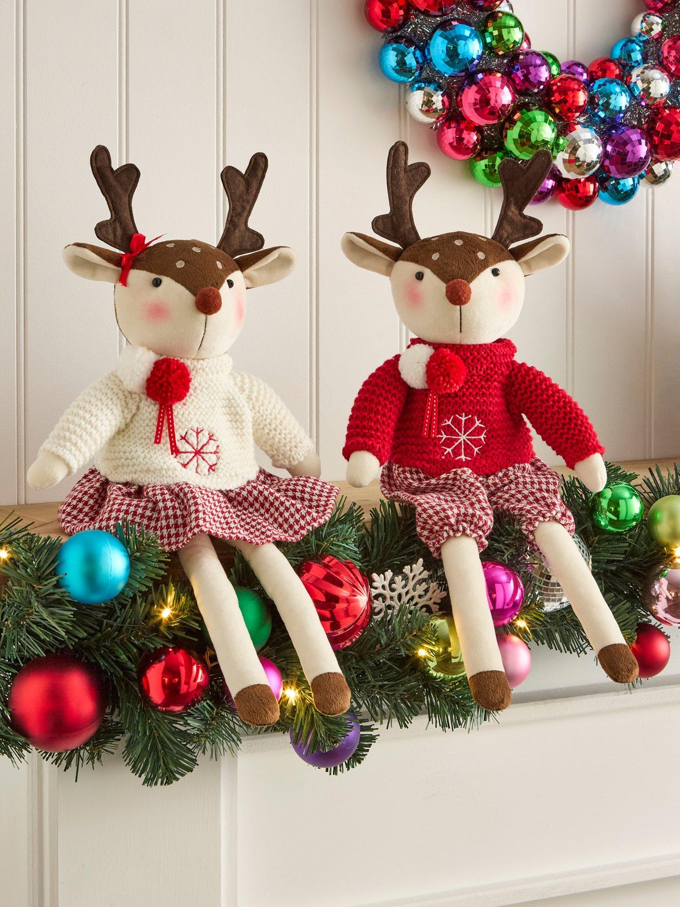 undefined Set of 2 Plush Reindeer Christmas Decorations