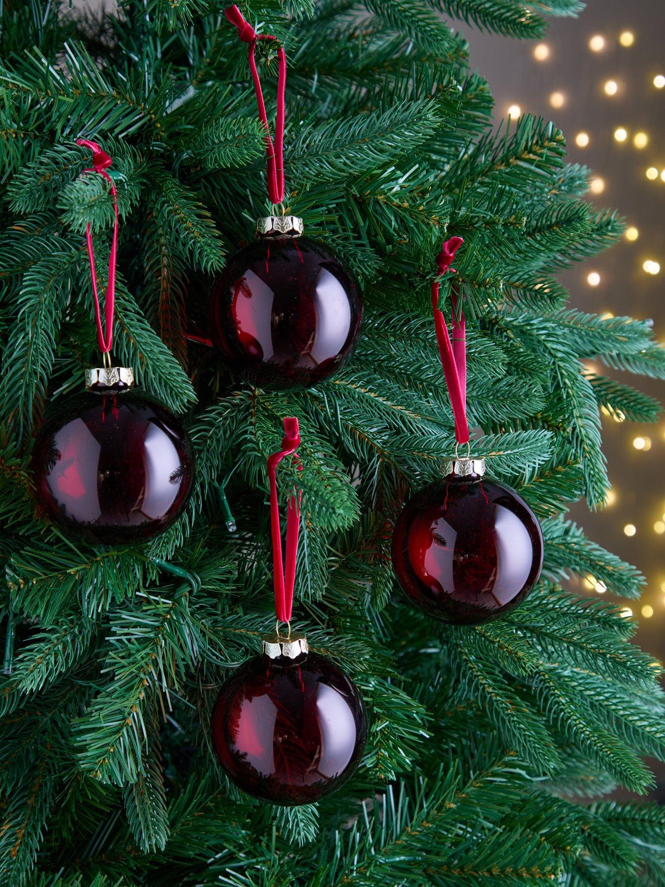 undefined Set of 4 Dark Red Glass Christmas Baubles