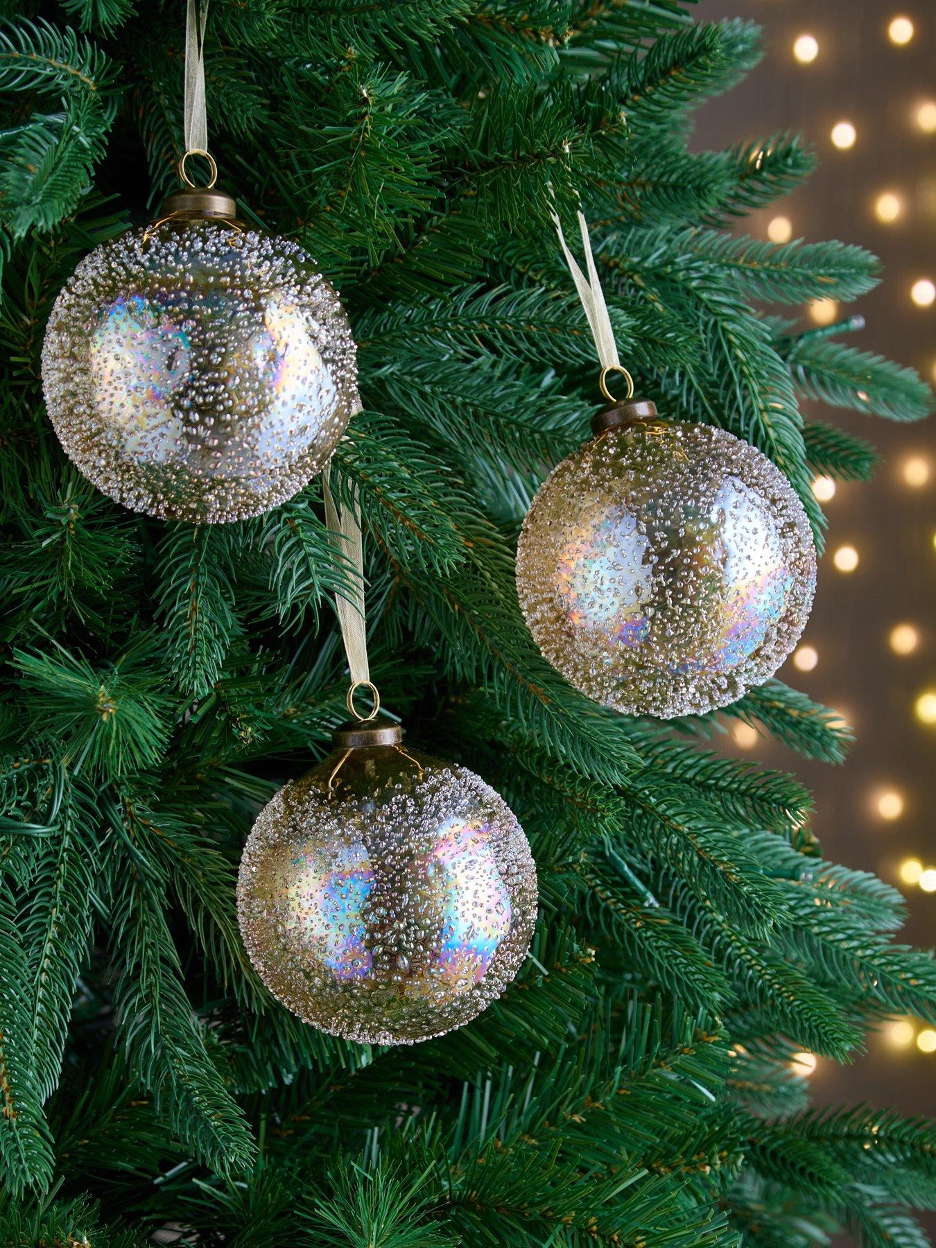 undefined Set of 3 Bronze Sugar Frosted Glass Christmas Tree Baubles