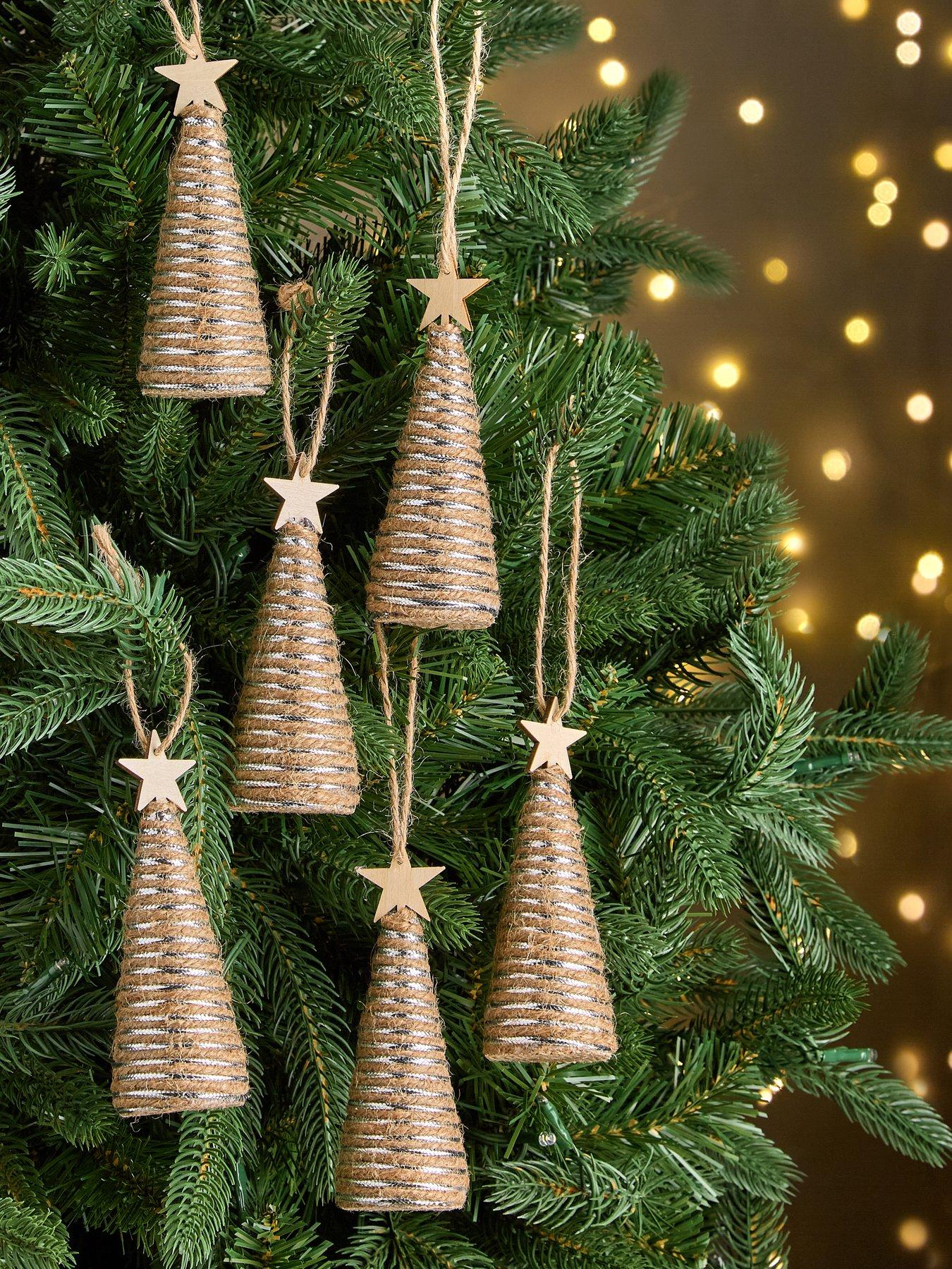 undefined Set of 6 Jute Tree Hanging Christmas Decorations