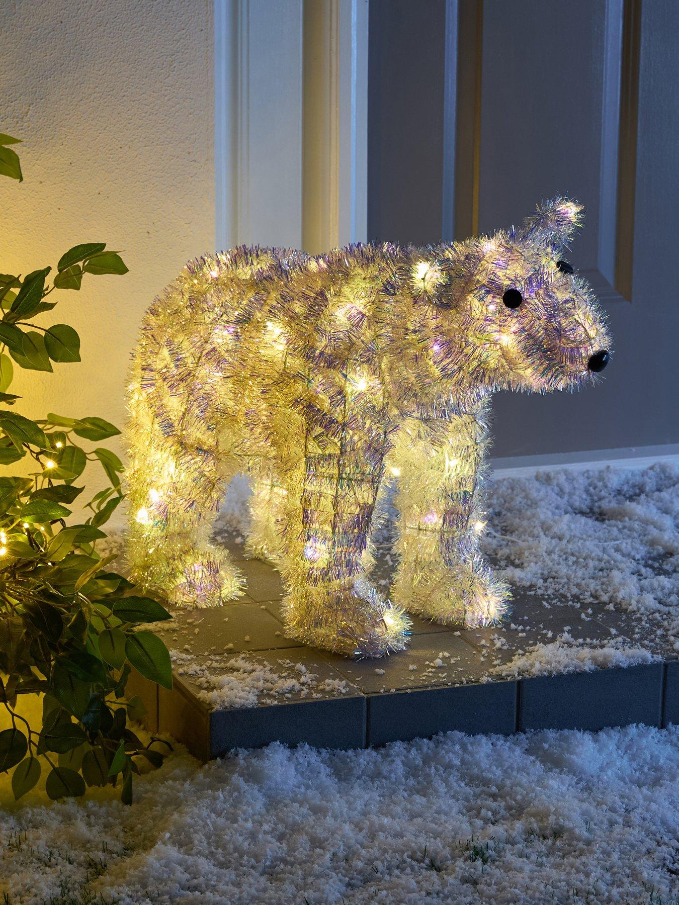 undefined 43 cm Iridescent Tinsel Polar Bear Outdoor Christmas Light