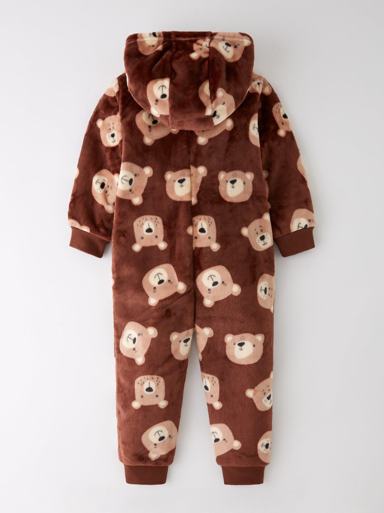 back image of the-very-collection-boys-bear-fleece-zip-up-all-in-one-multi