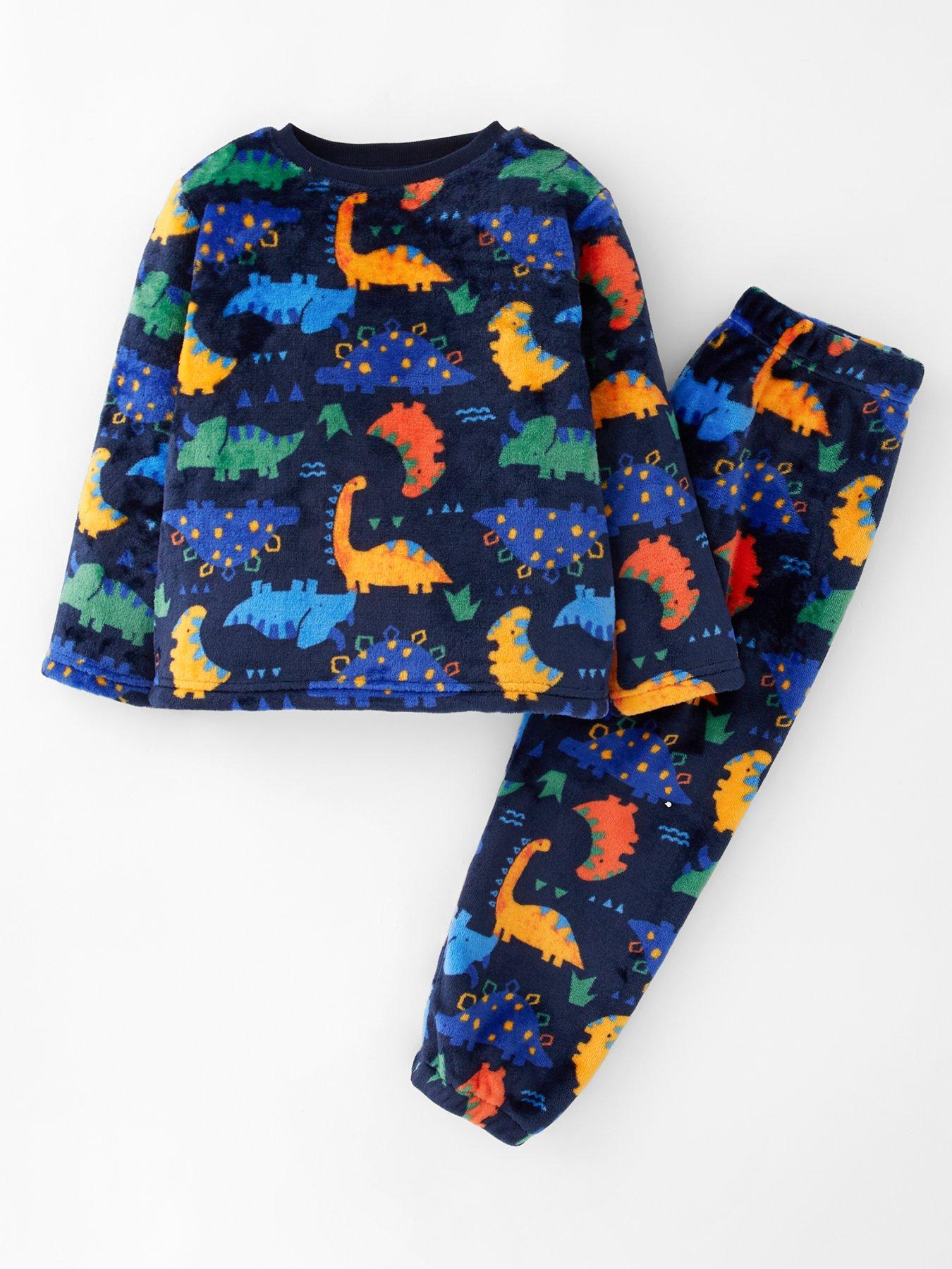 the-very-collection-boys-fleece-dinosaur-all-over-print-pyjama-set-multi