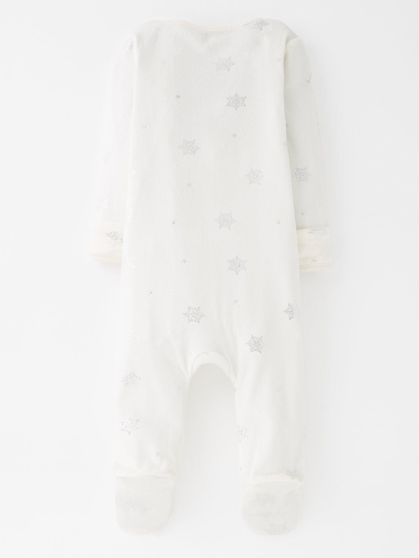 Image 3 of 5 of The Very Collection Baby Girl Family Christmas Pj Soft Touch Foil Print Romper - Cream