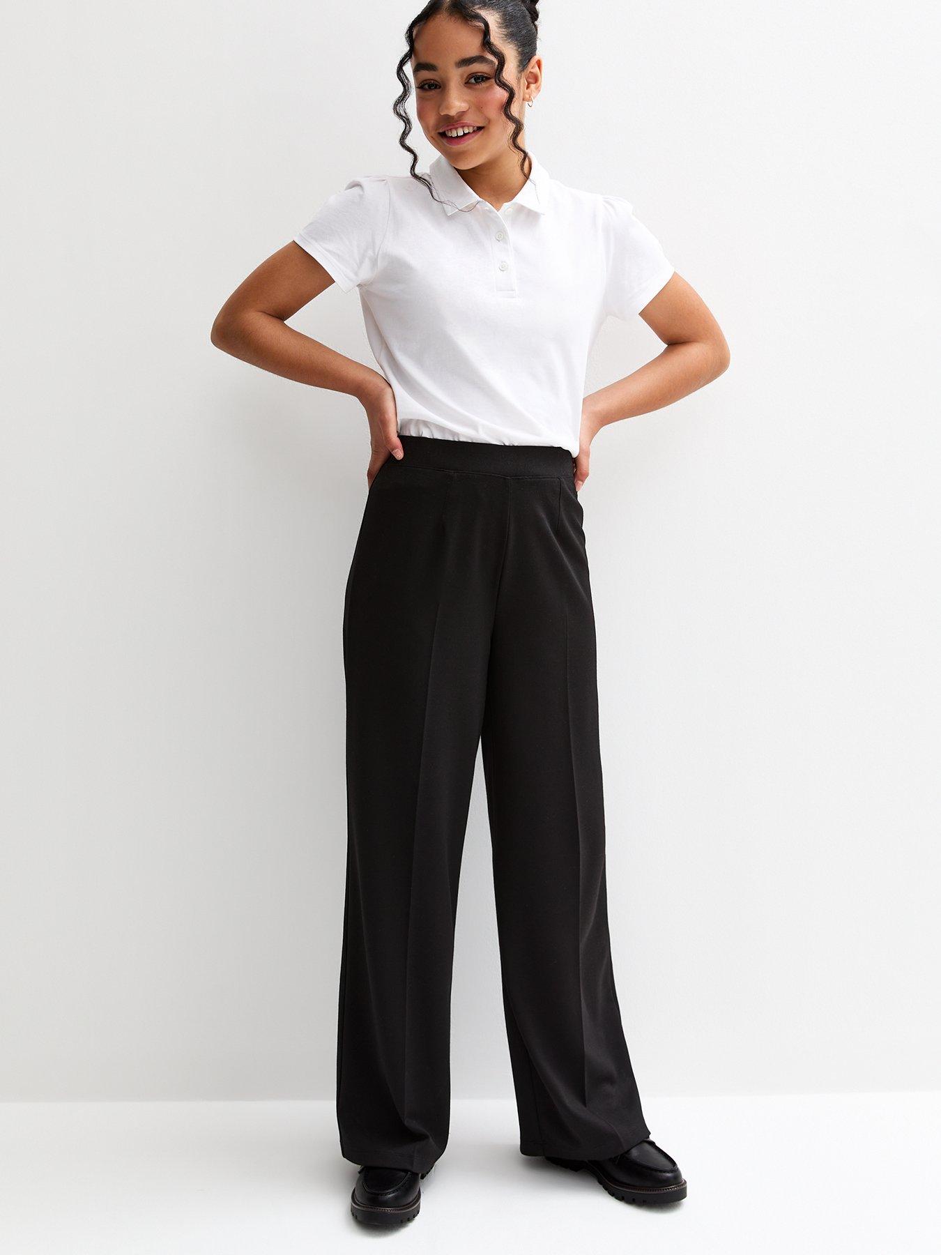 undefined Girls Black Jersey Wide Leg School Trousers