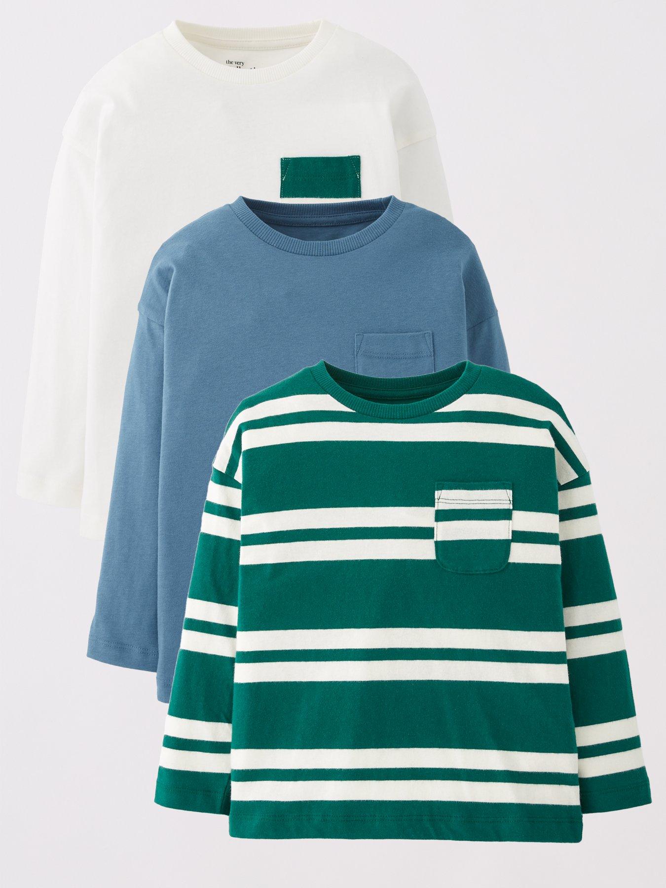 The Very Collection Boys 3 Pack Stripe Detail Long Sleeve Tshirt - Multi