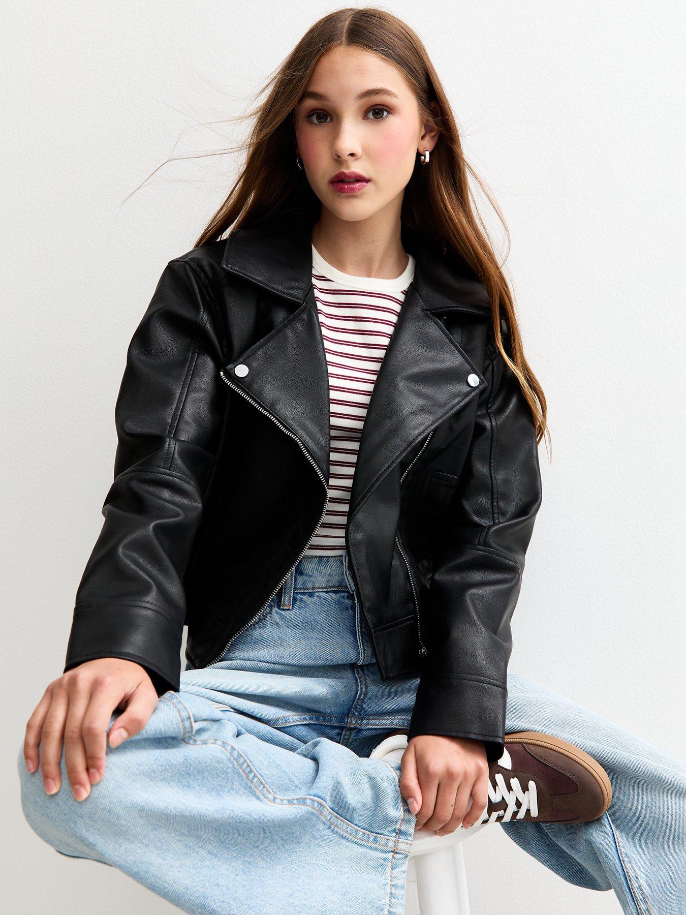 undefined Girls Faux Leather Biker Jacket - Black