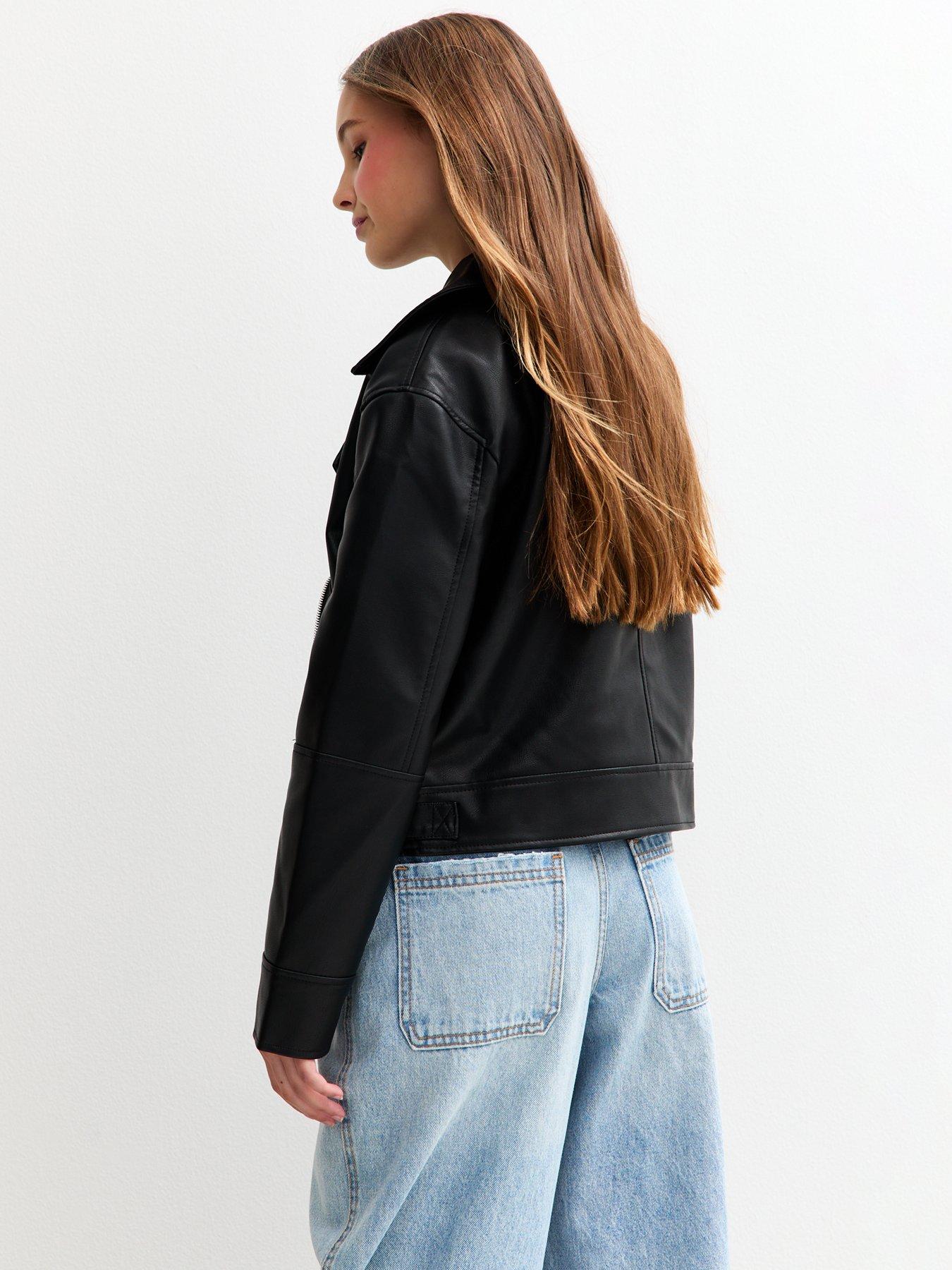 Image 2 of 5 of New Look 915 Girls Faux Leather Biker Jacket - Black