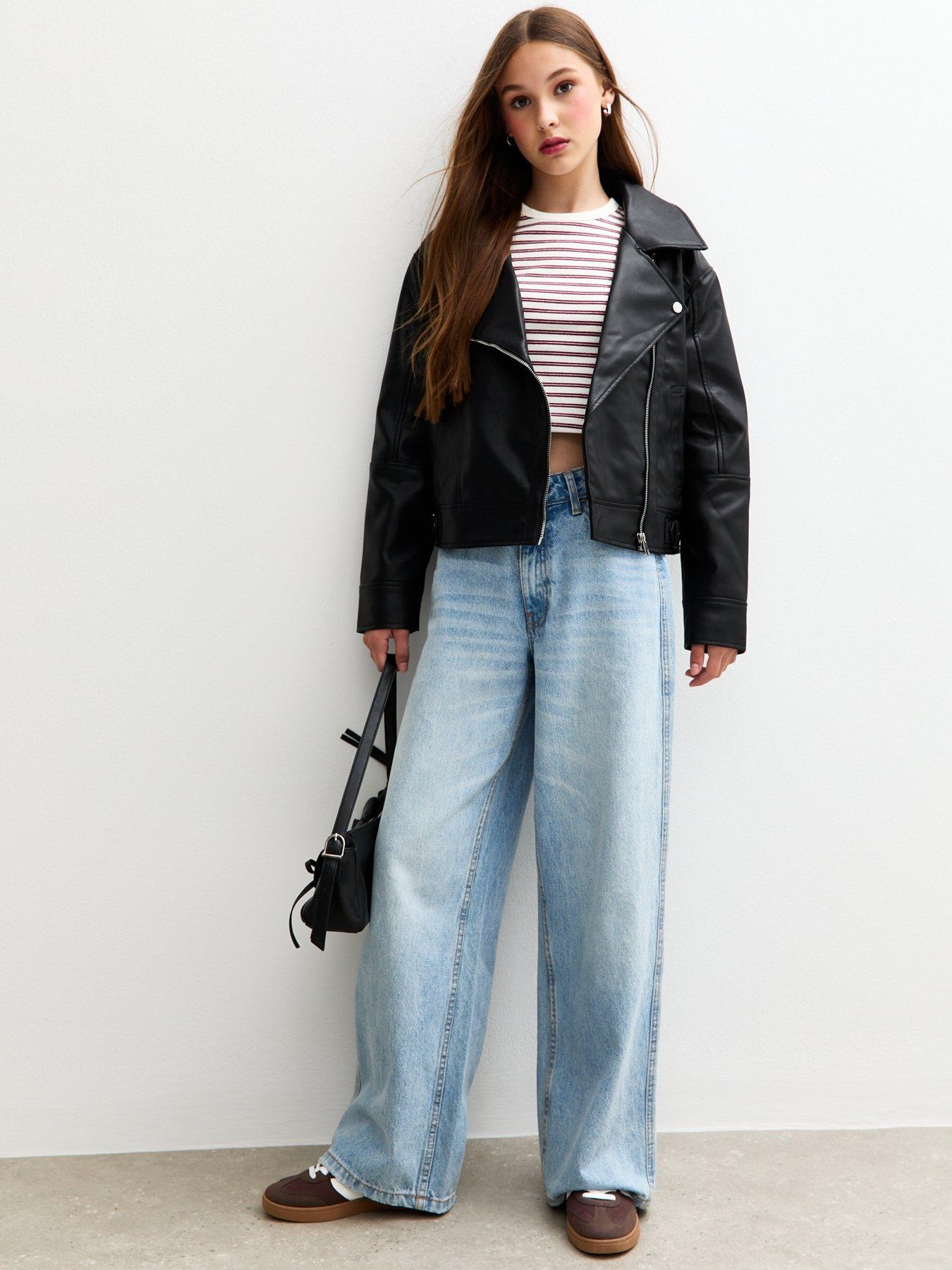 Image 3 of 5 of New Look 915 Girls Faux Leather Biker Jacket - Black