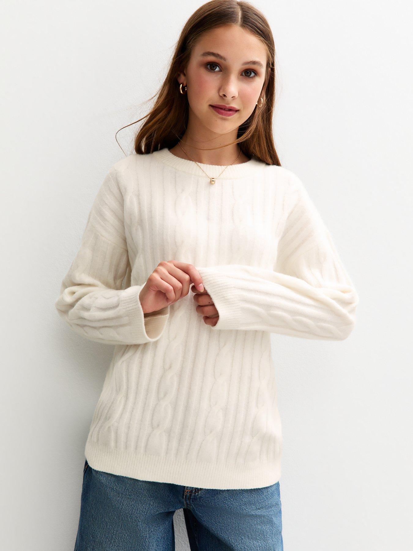 undefined Girls Slouchy Cable Knit Jumper - Cream