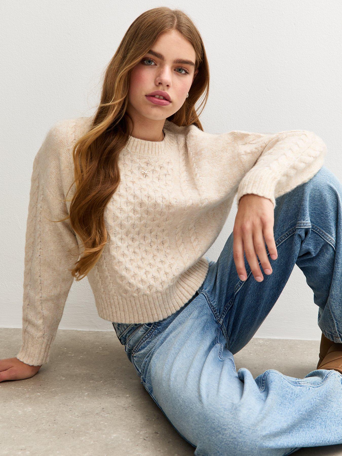 undefined Girls Cream Cable Knit Jumper