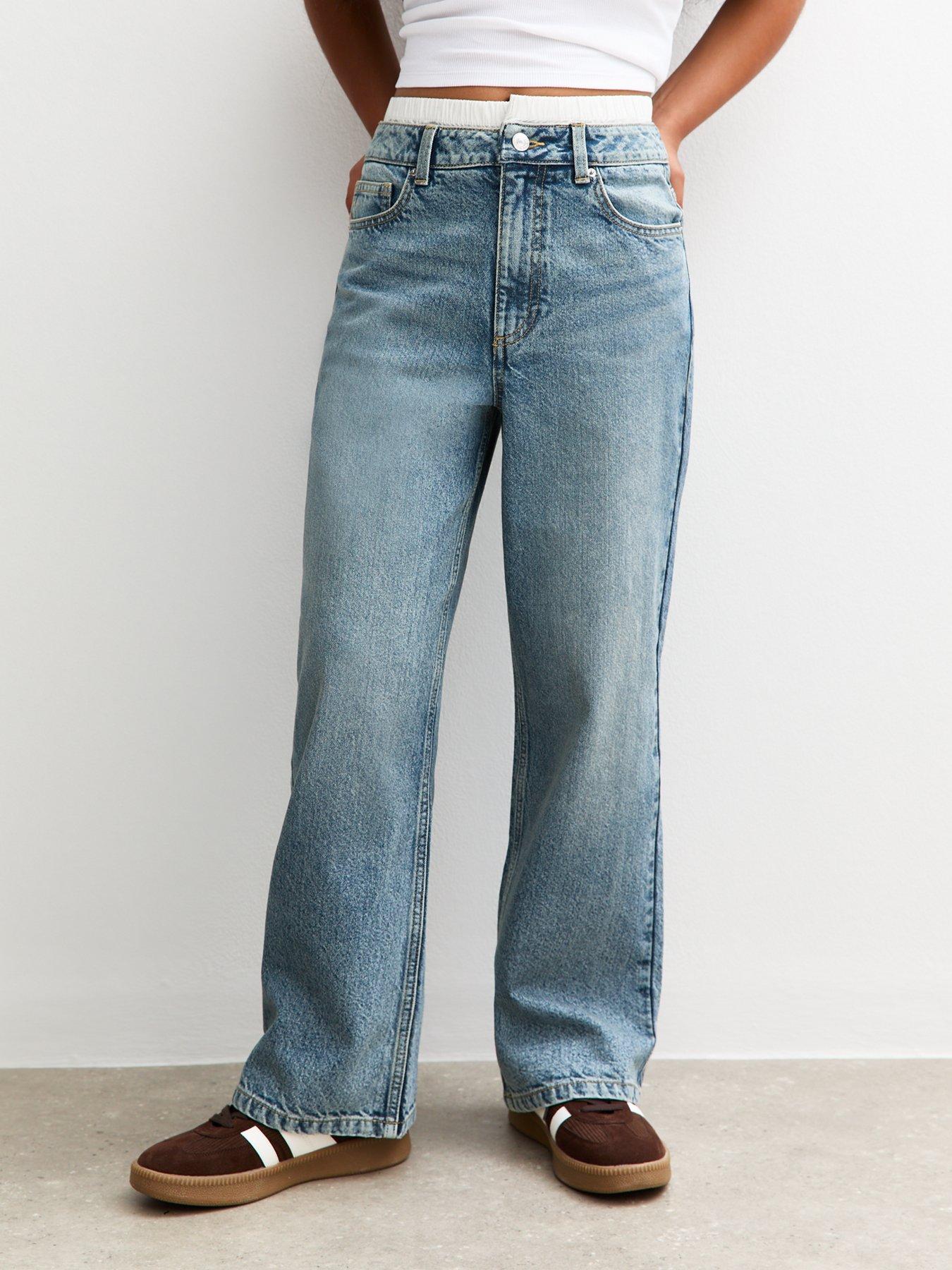 undefined Girls Double Waistband Wide Leg Jeans - Blue