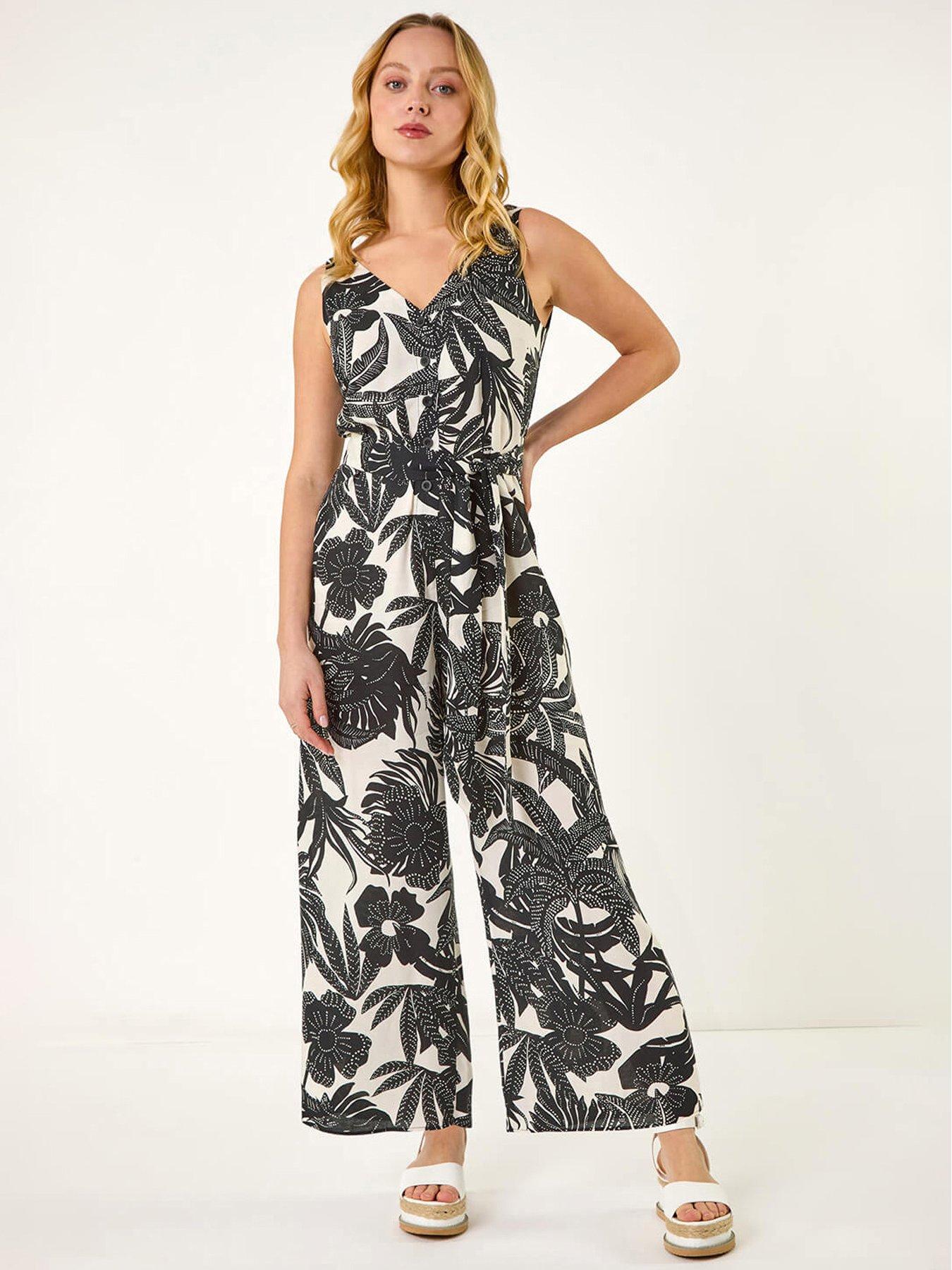 undefined Dusk Tropical Palm Print Jumpsuit - Black