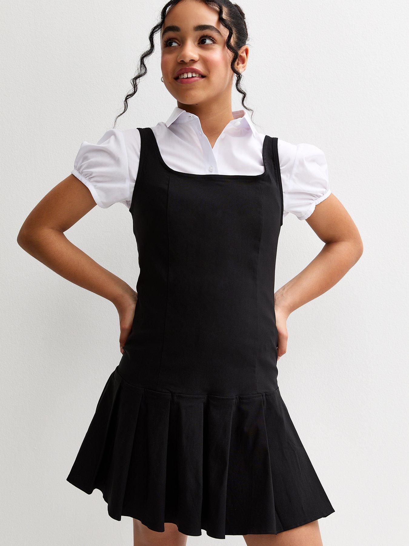 undefined Girls Pleated Dropped Skirt School Dress - Black