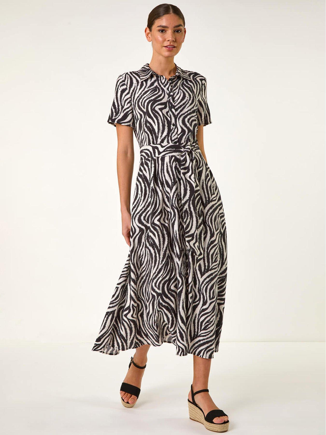 roman-zebra-print-belted-shirt-dress-black