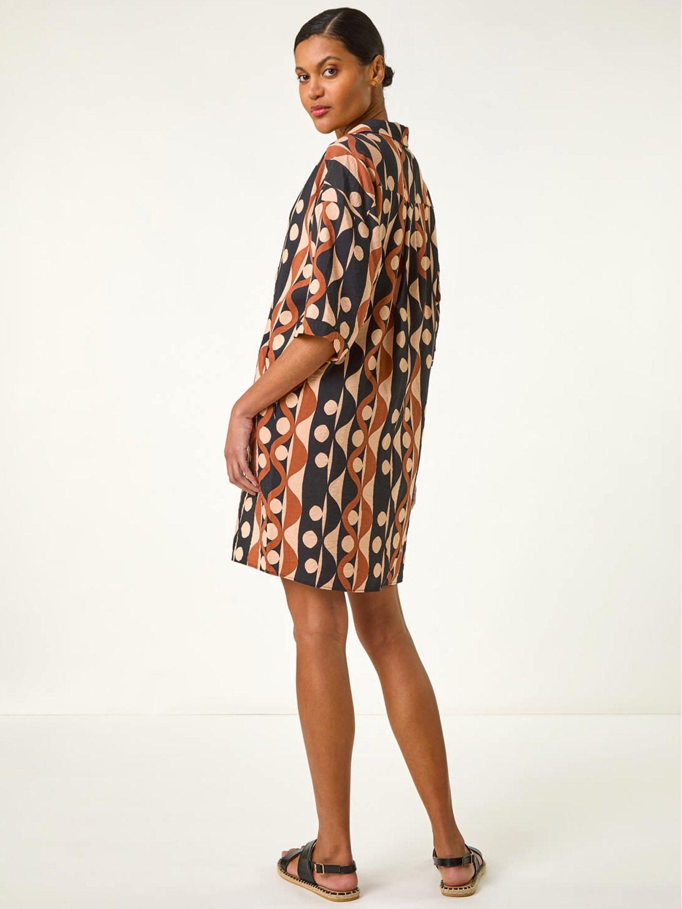 stillFront image of roman-geometric-collared-shirt-dress-tan