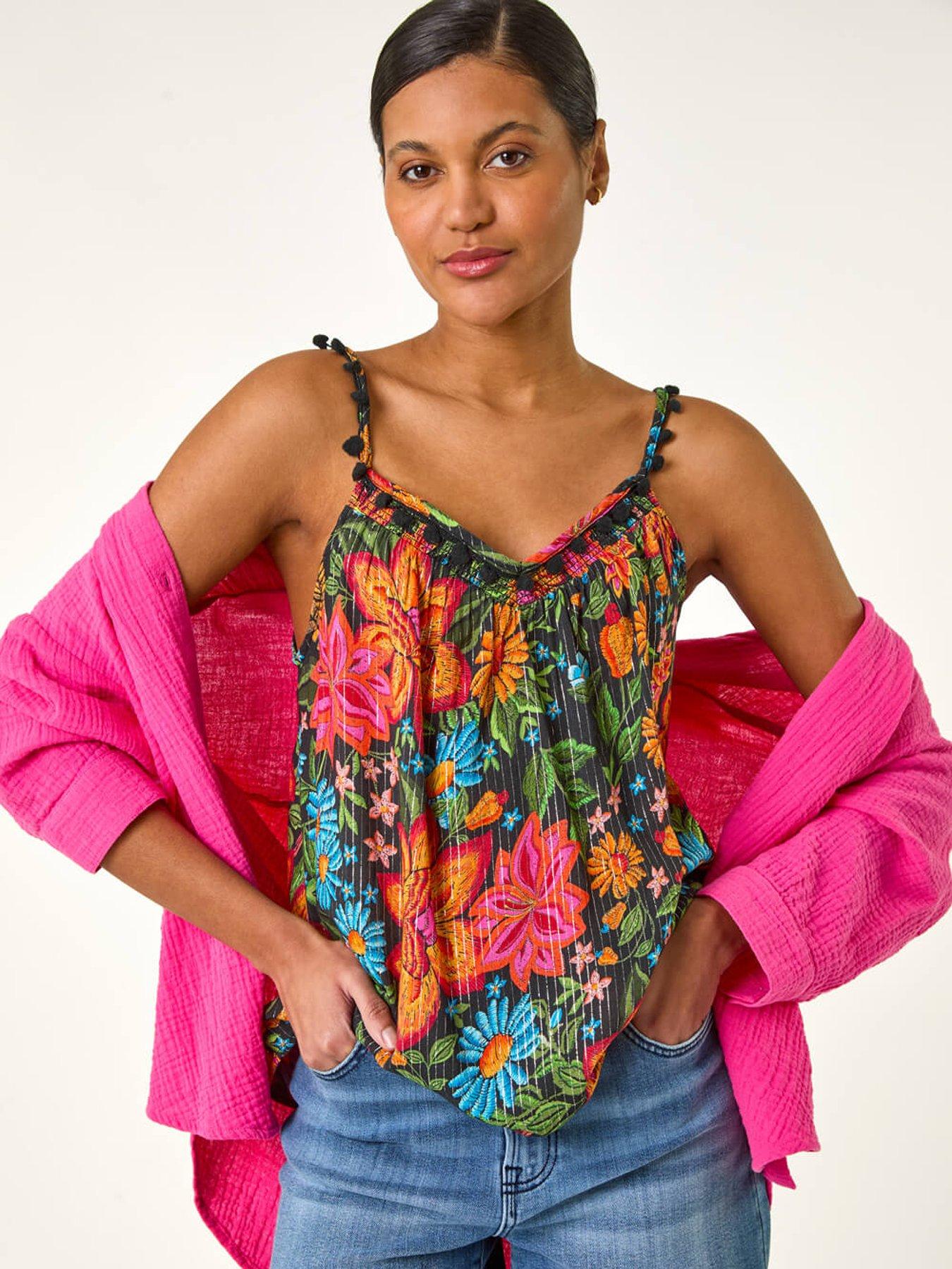 roman-floral-printed-pom-pom-cami-top-red