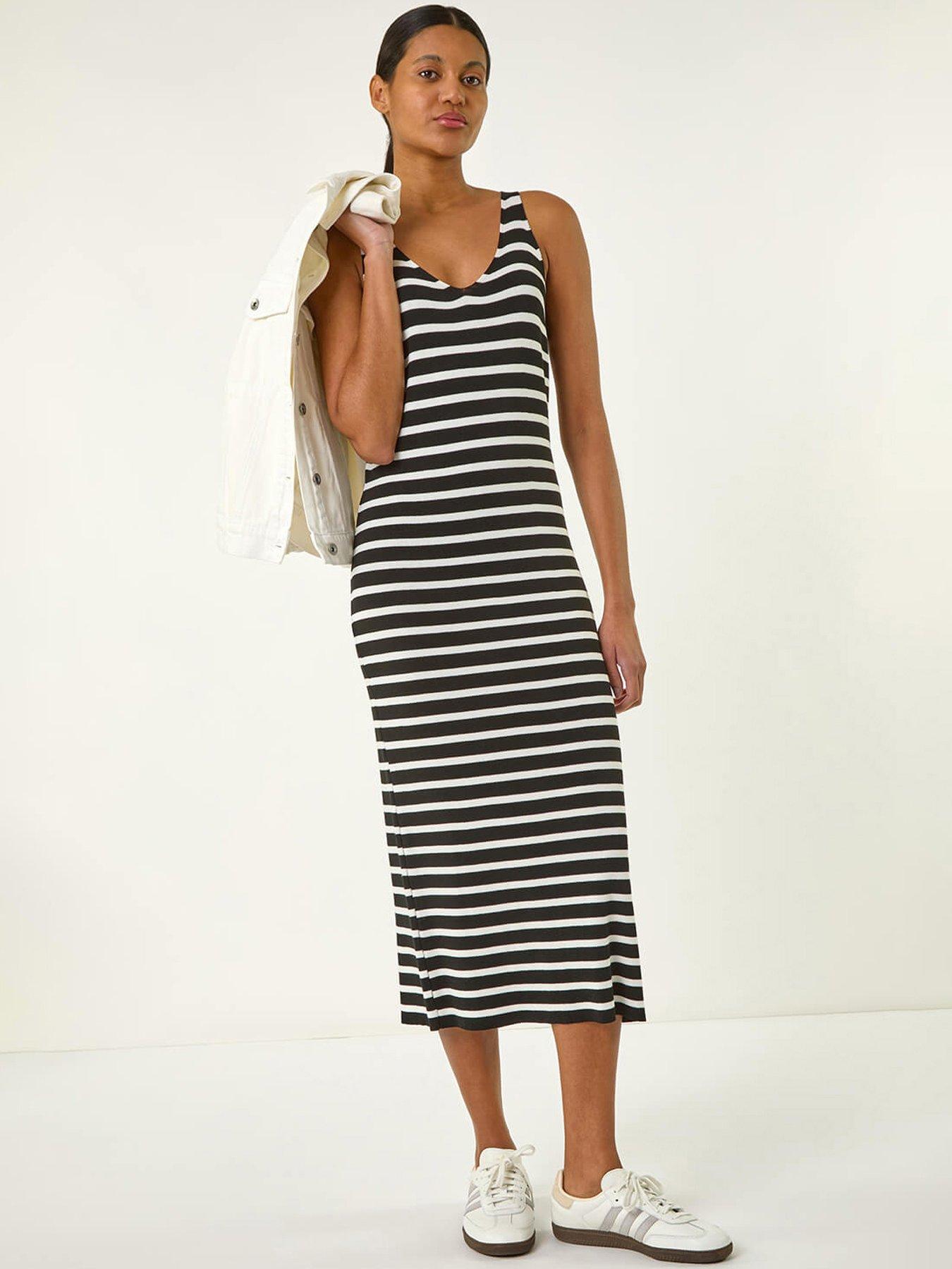 undefined Stripe Knitted Midi Dress - Black