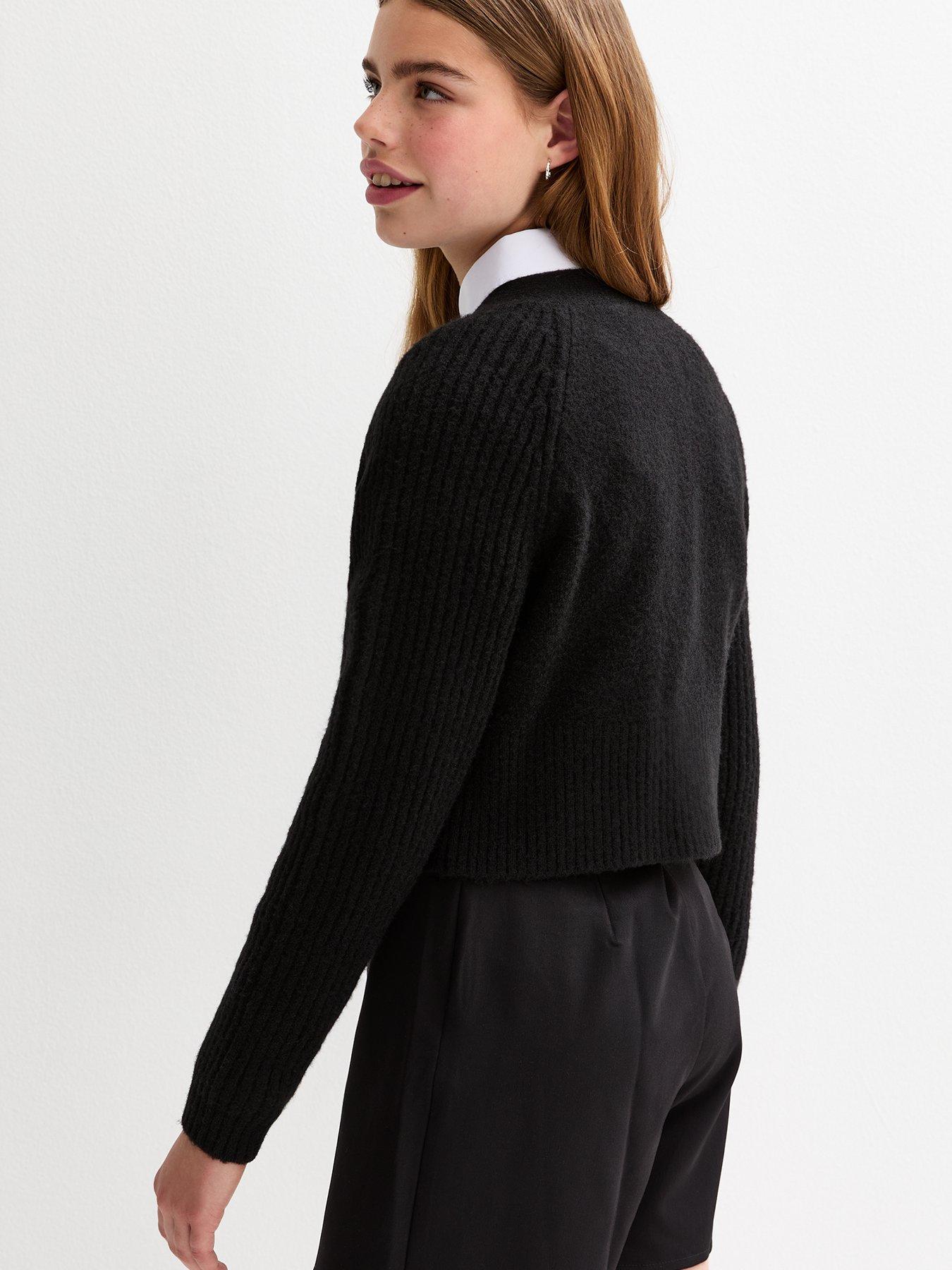 Image 3 of 4 of New Look 915 Girls Ribbed Raglan Sleeve School Cardigan - Black