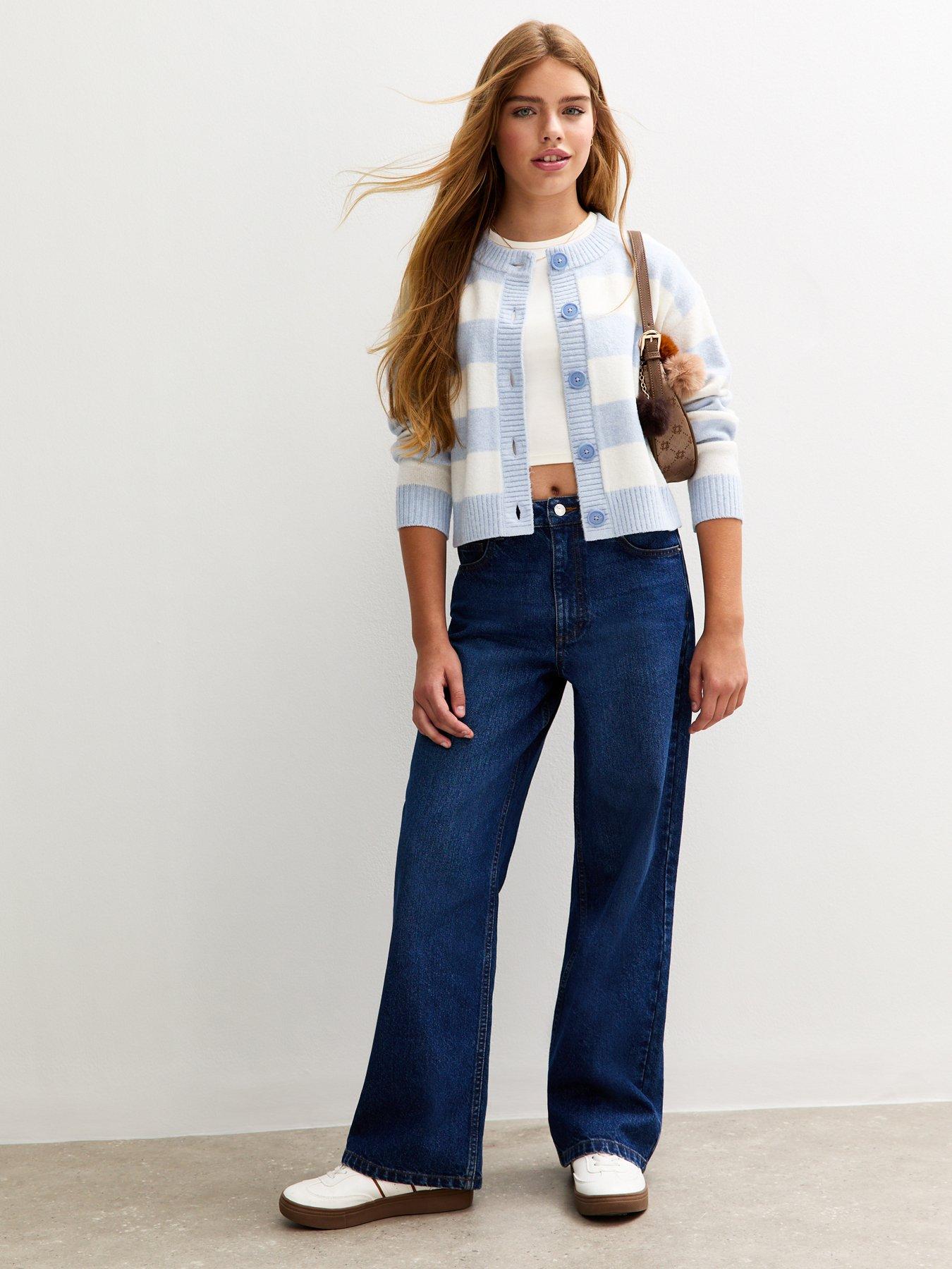 Image 3 of 6 of New Look 915 Girls Striped Crew Neck Cardigan - Blue