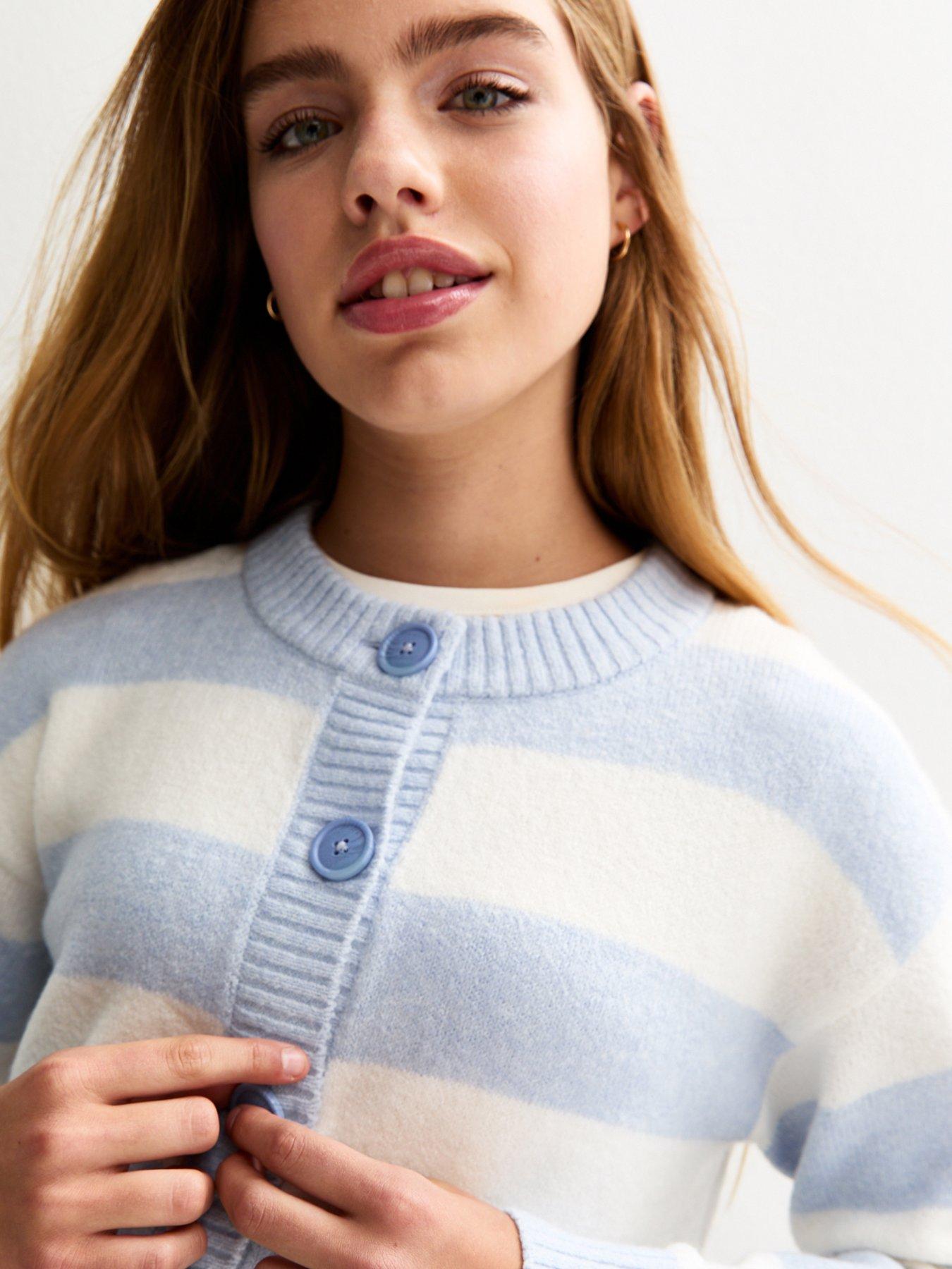 Image 5 of 6 of New Look 915 Girls Striped Crew Neck Cardigan - Blue