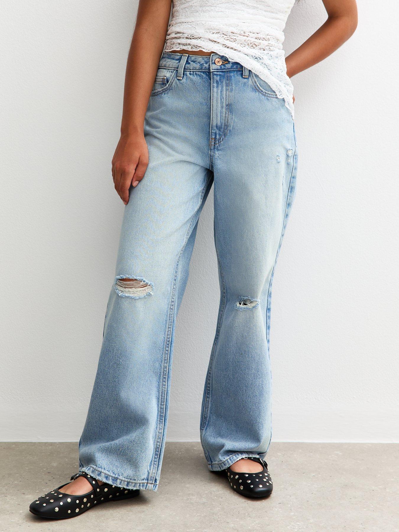new-look-915-girls-ripped-knee-wide-leg-jeans-blue