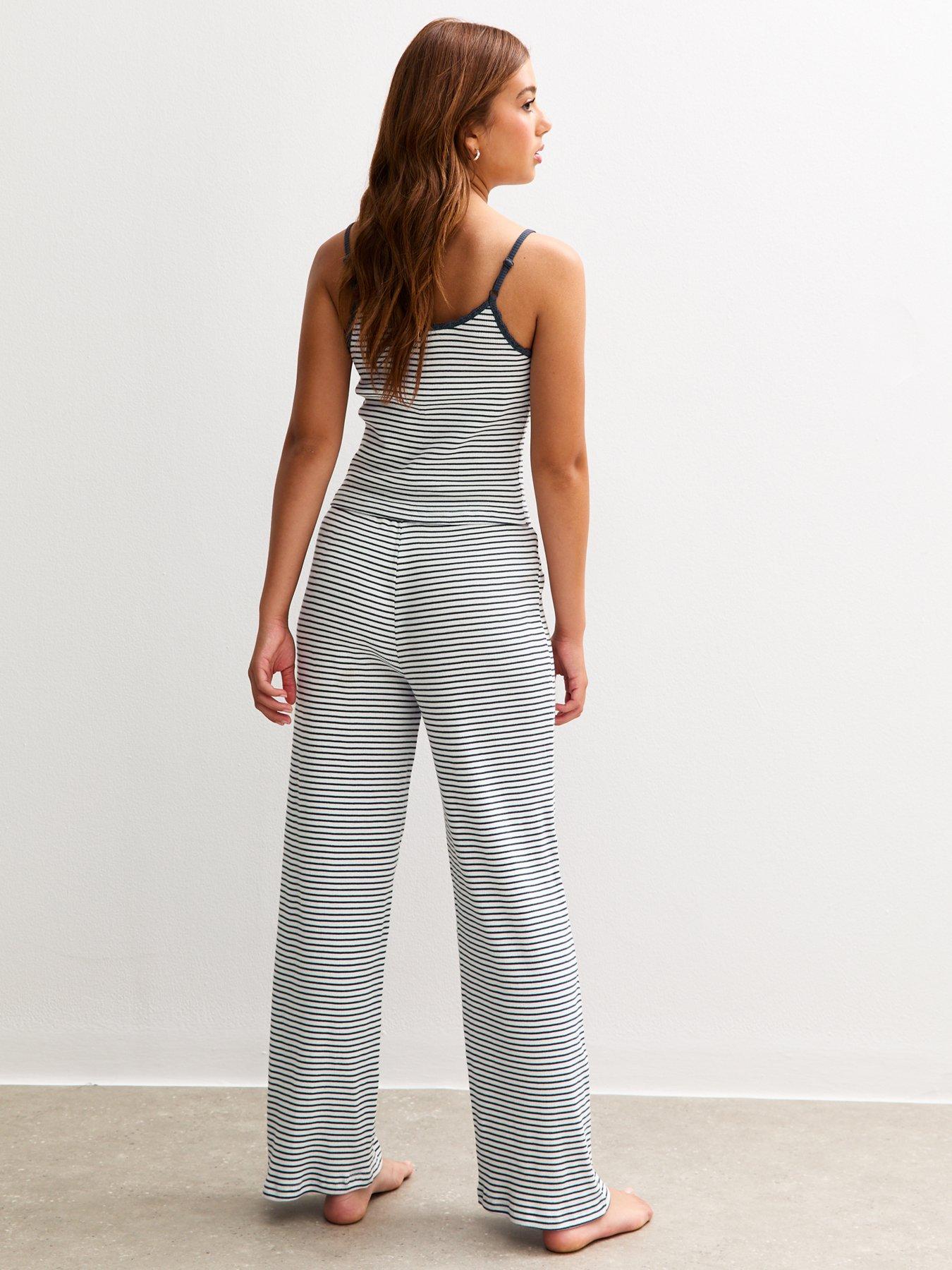Image 2 of 5 of New Look 915 Girls Striped Vest Wide Leg Trouser Pyjama Set - White