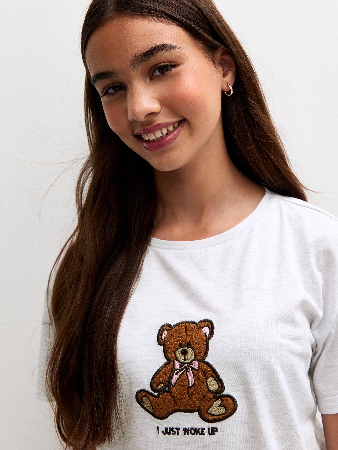 Image 4 of 5 of New Look 915 Girls Marl Teddy Bear Pyjama Shorts Set - Grey