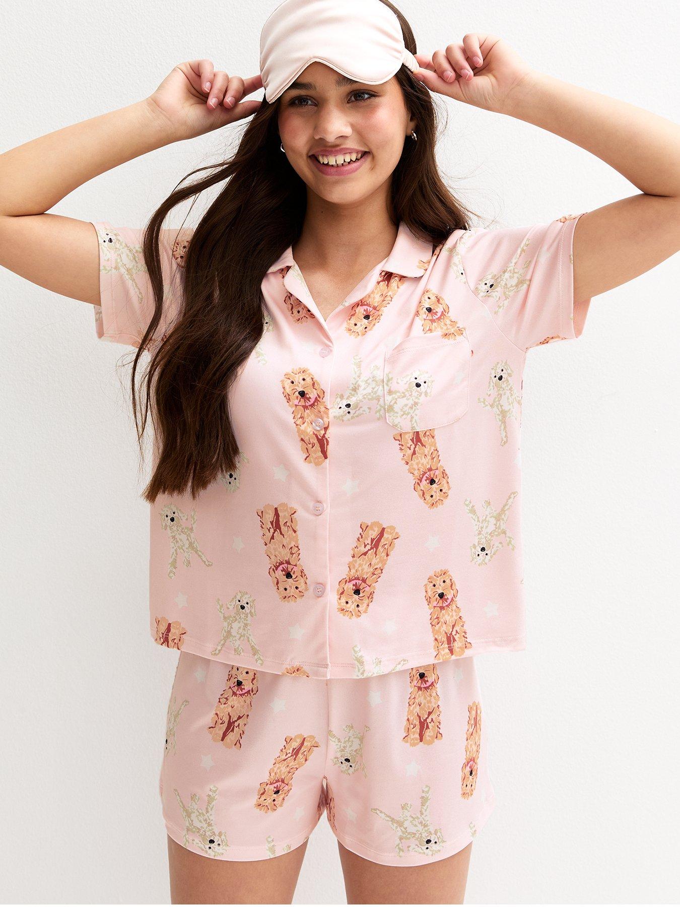 undefined Girls Dog Print Shirt And Shorts Pyjama Set - Pink