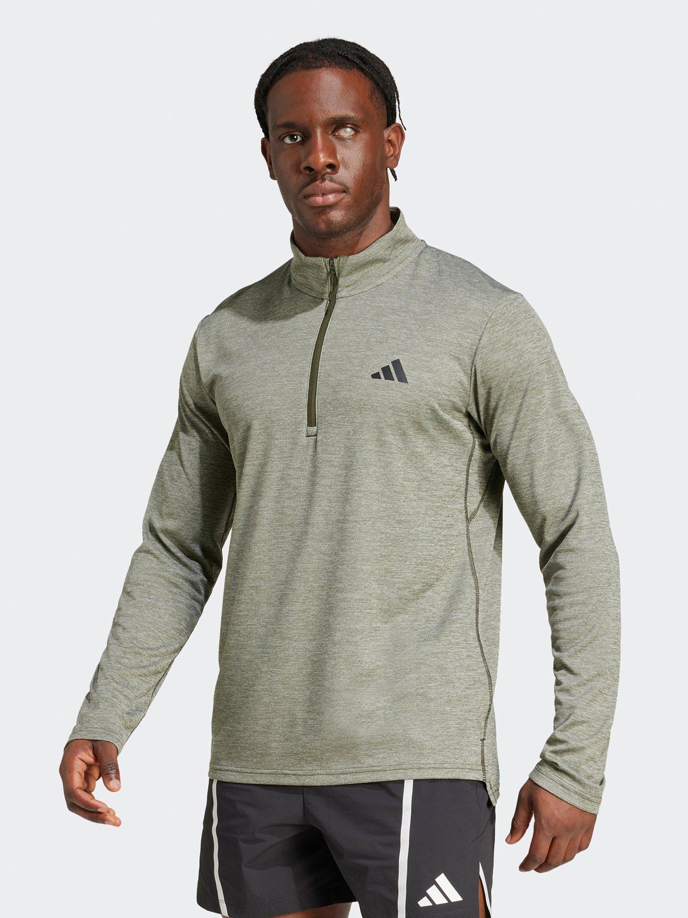  image of adidas-mens-training-essentials-14-zip-top-khaki