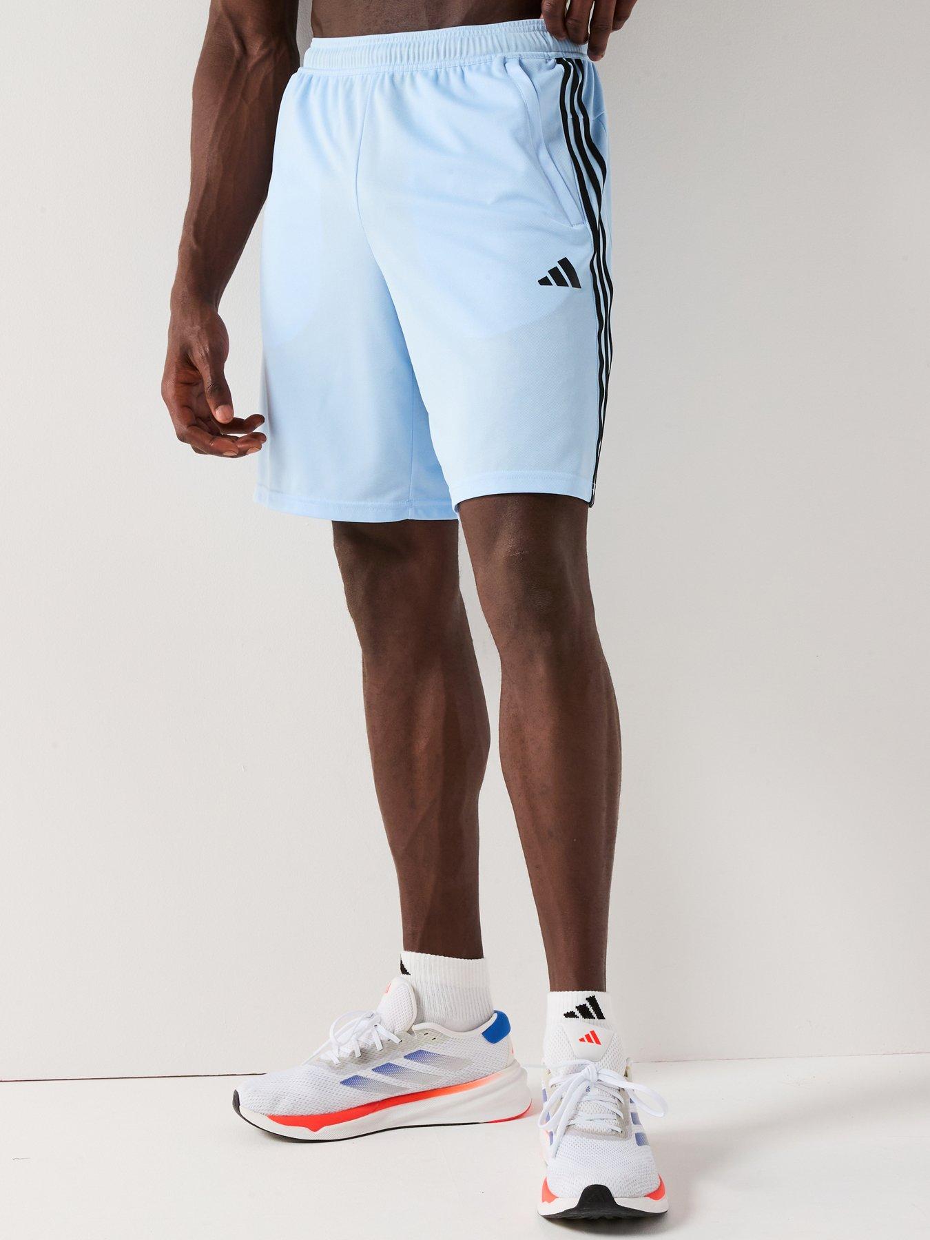 adidas Mens Training Essentials Pique 3 Stripe Shorts - Blue