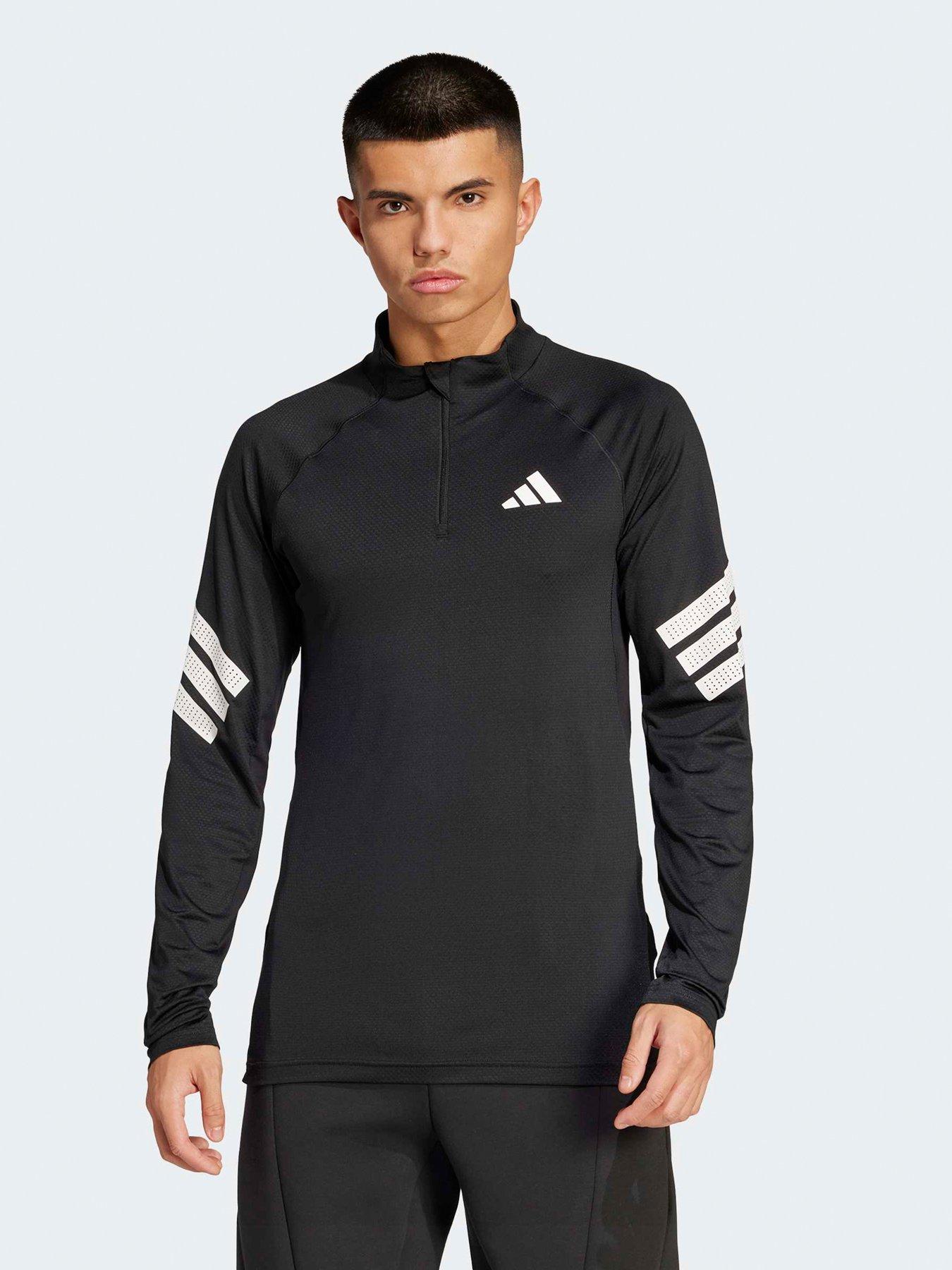 adidas Mens Training Gym+ 3 Stripe 1/4 Zip Top - Black