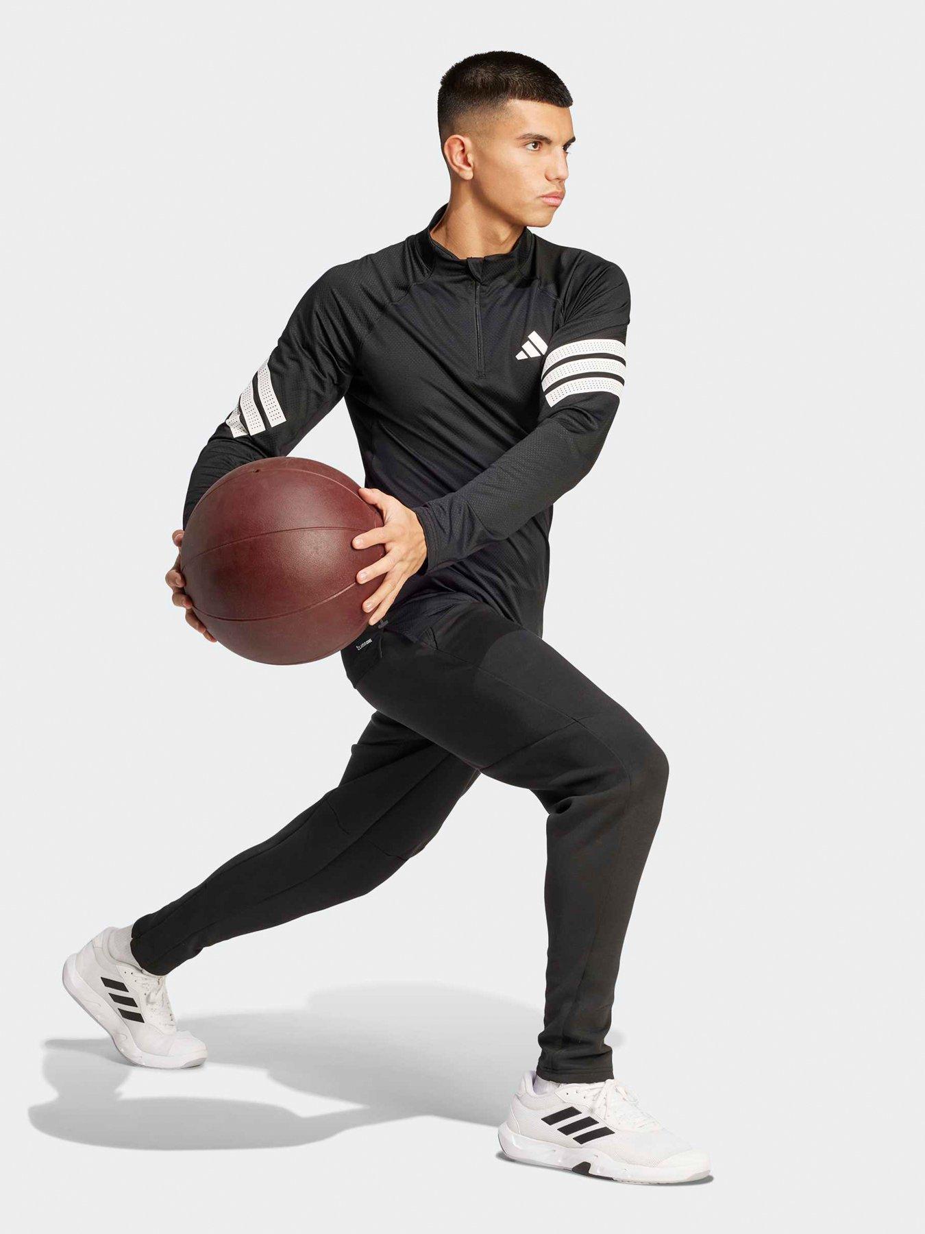  image of adidas-mens-training-gym-3-stripe-14-zip-top-black