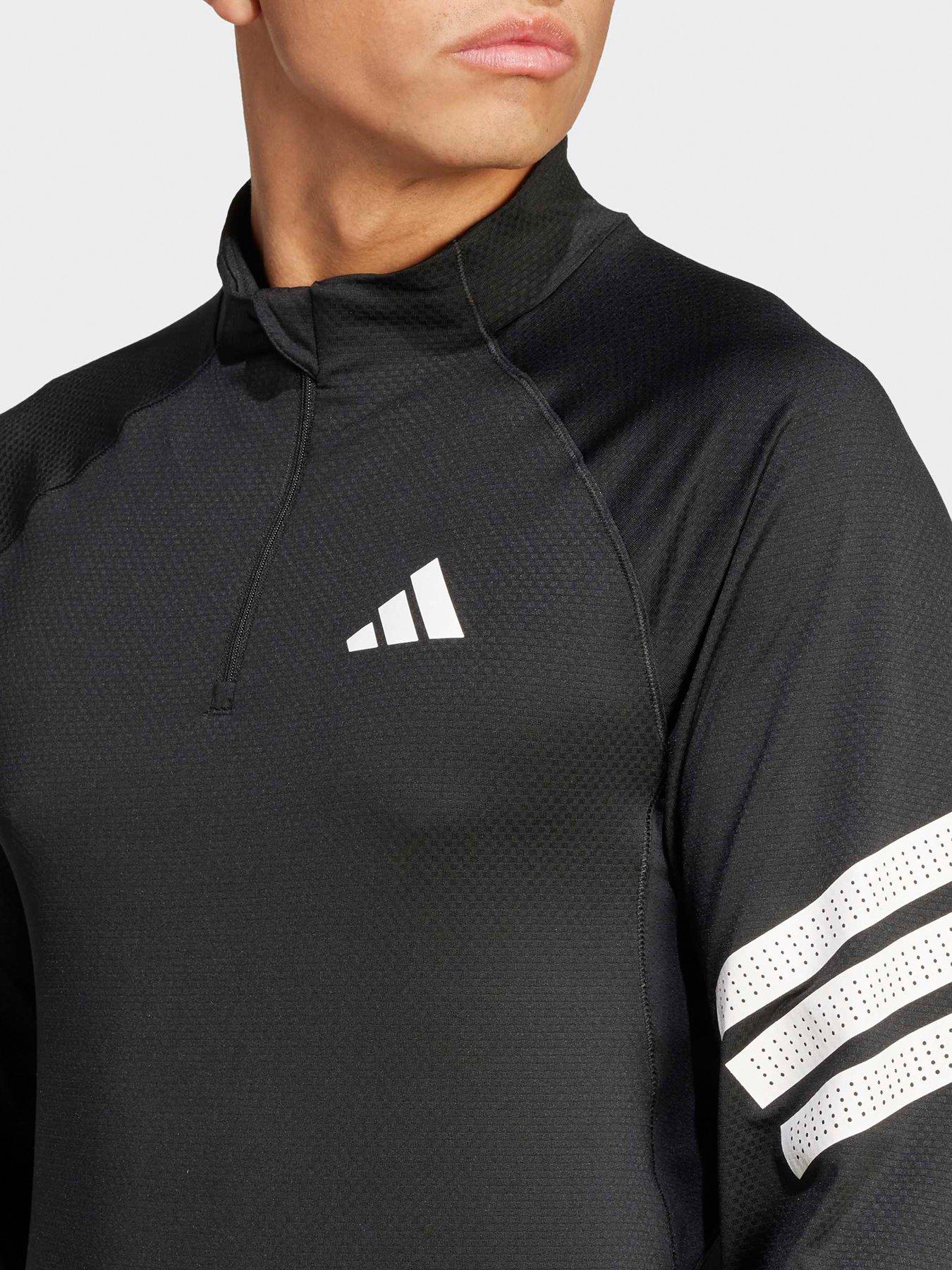  image of adidas-mens-training-gym-3-stripe-14-zip-top-black