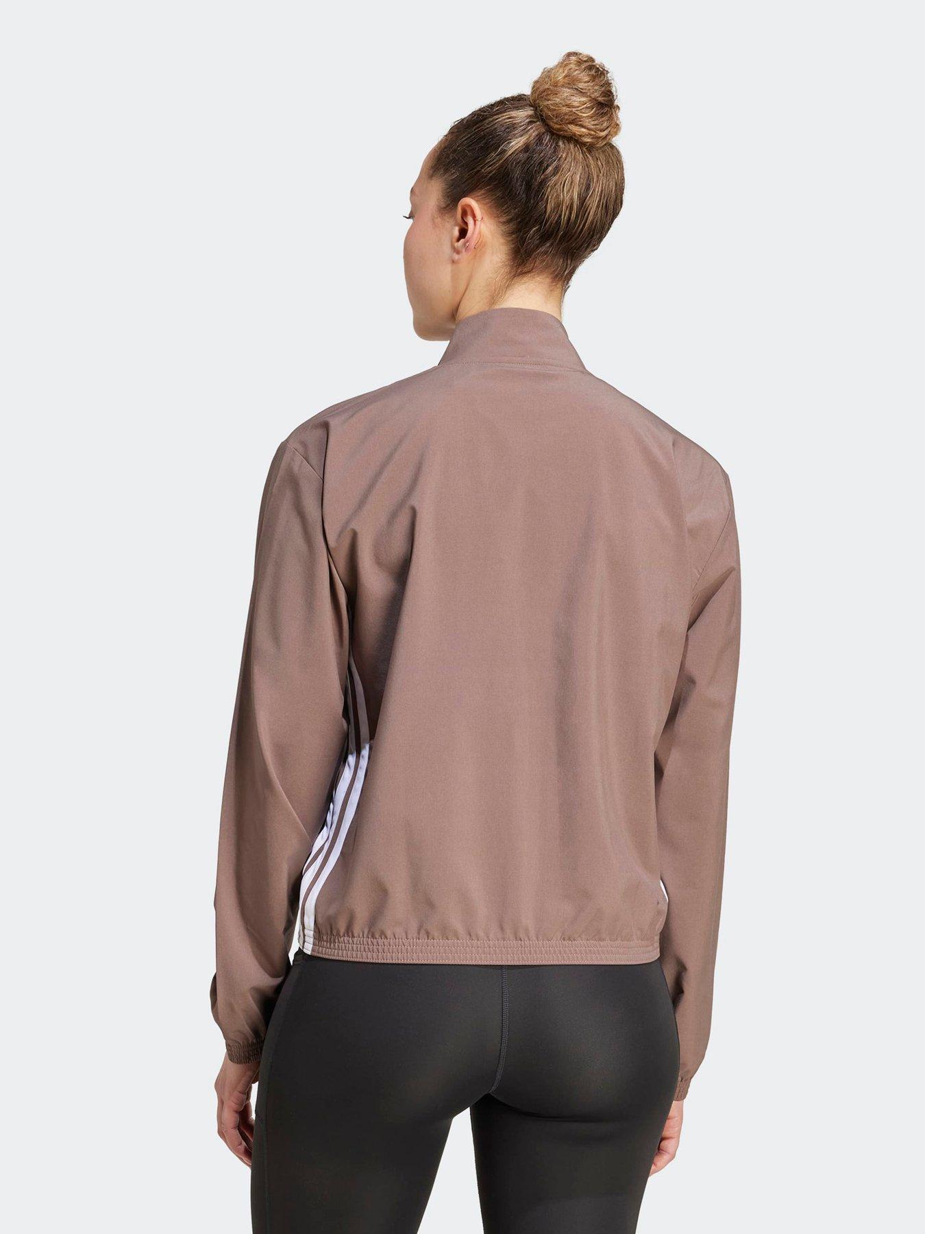  image of adidas-womens-training-essentials-3-stripe-woven-jacket-brown