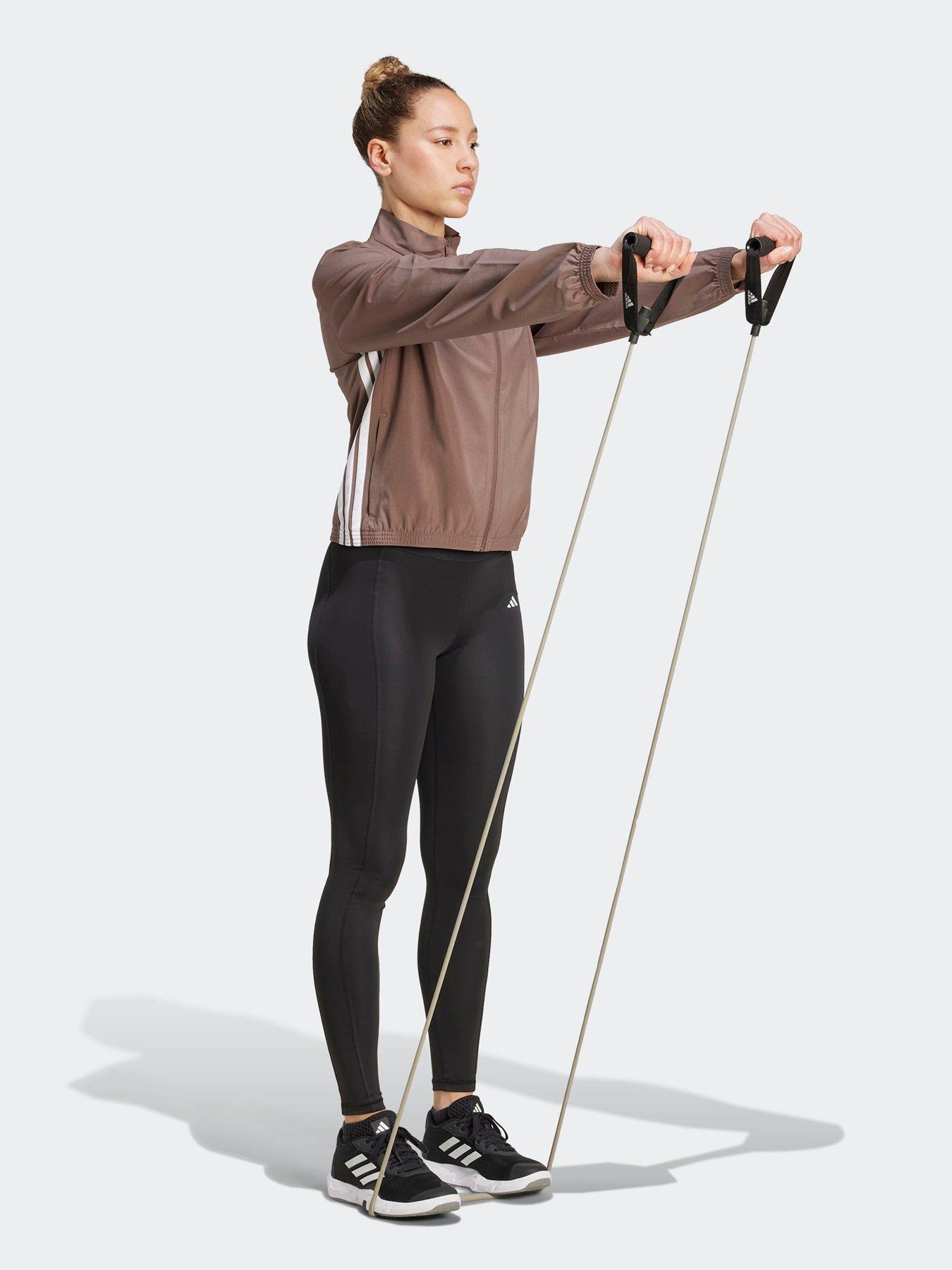  image of adidas-womens-training-essentials-3-stripe-woven-jacket-brown