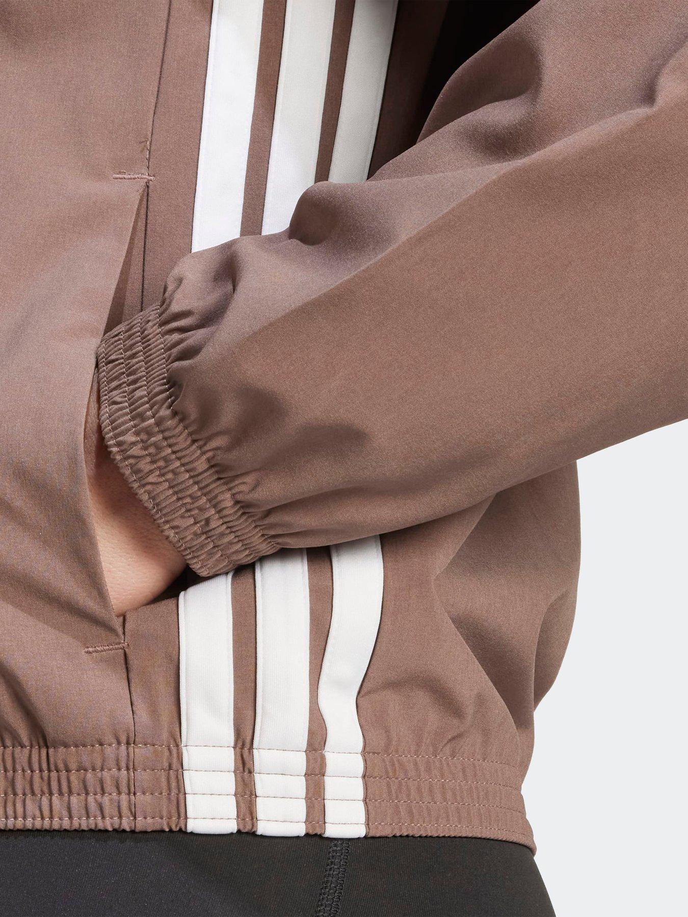  image of adidas-womens-training-essentials-3-stripe-woven-jacket-brown