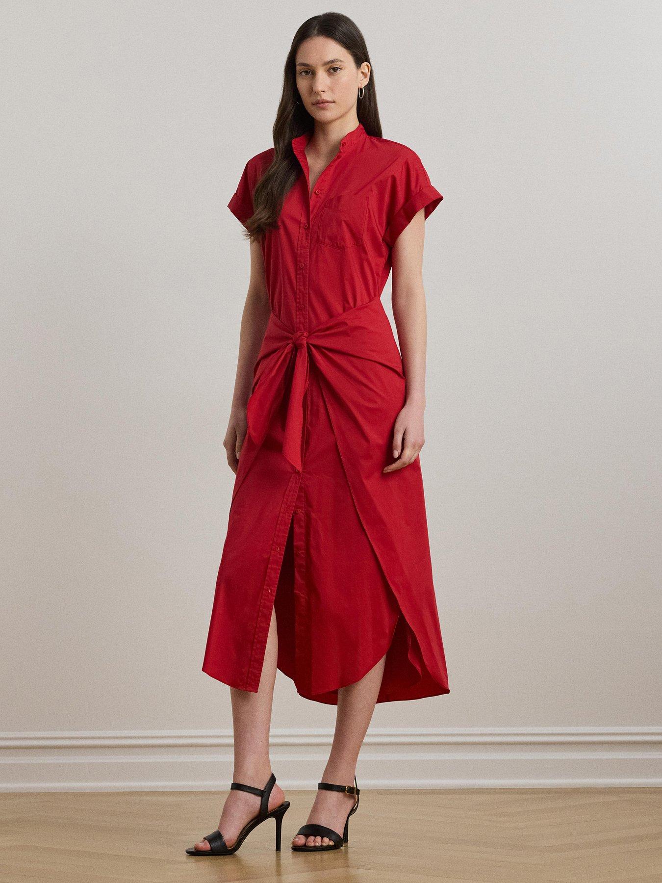 Image 1 of 5 of Lauren by Ralph Lauren Chonie Short Sleeve Dress - Red